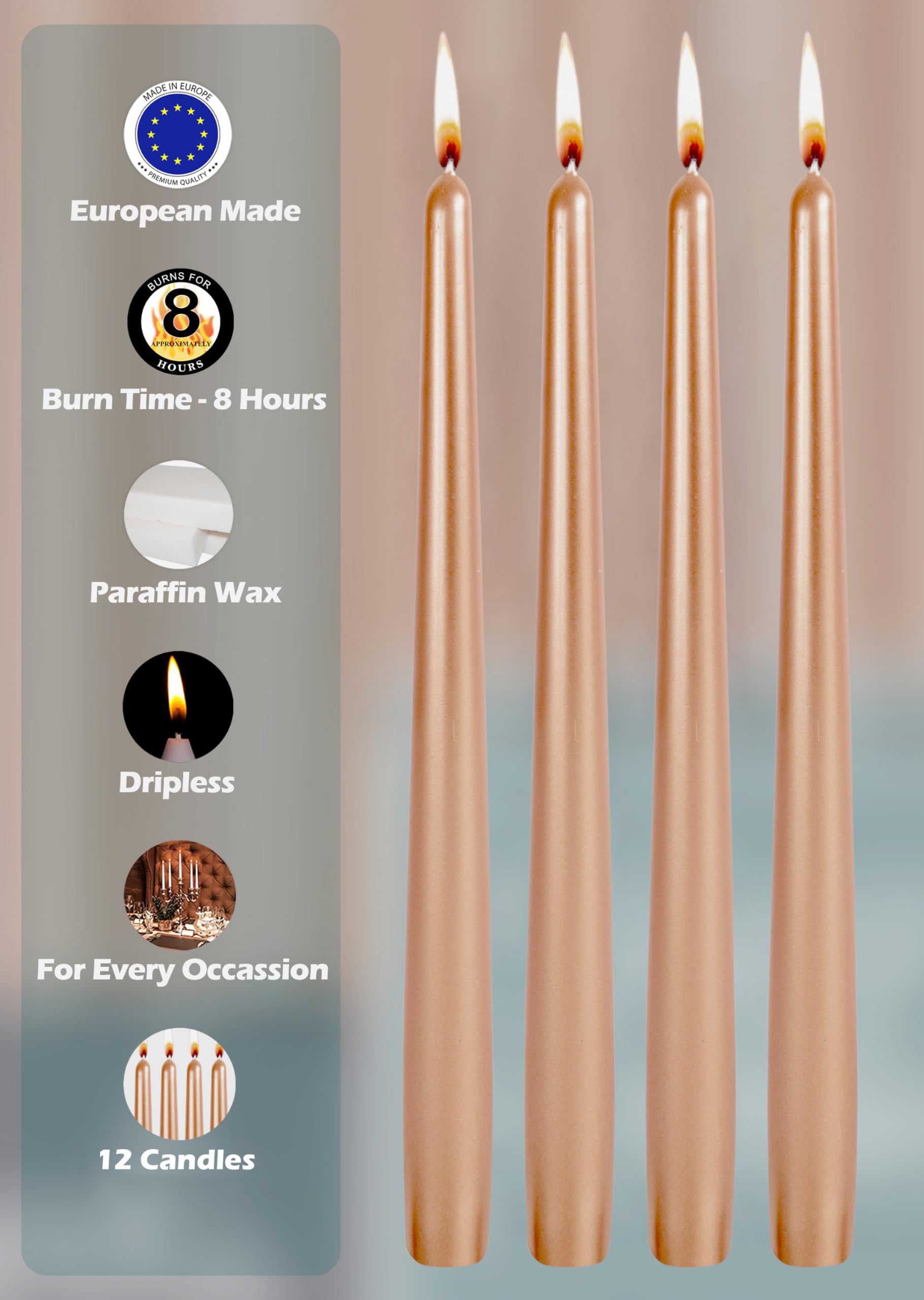 Hyoola 12 Candele A Cono Lunghe 25 Cm Gialle – Antigoccia, Senza Profumo, Durata 8 Ore Per Matrimoni E Feste