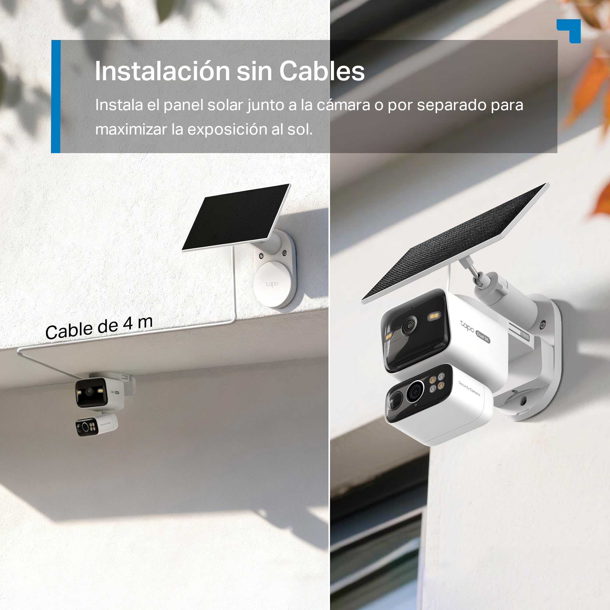 Tapo C645D Kit - Cámara Vigilancia Exterior 360º Doble Lente 2K Panel Solar | Detección de Movimiento, Personas y Mascotas. Con Panel Solar y Batería de 10000mAh. Alarma Luz y Sonido. App Tapo.
