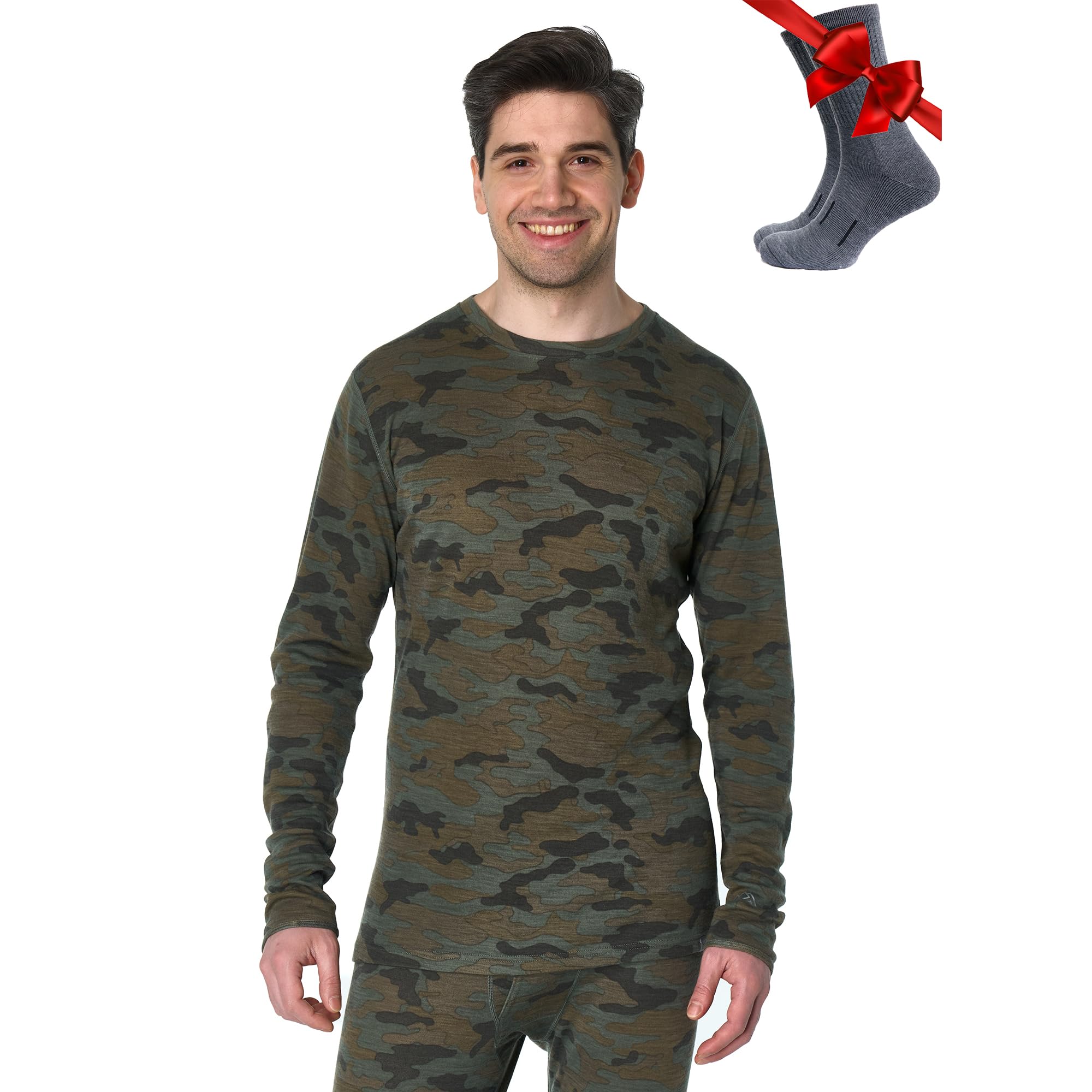 Merino.tech Merino Wool Base Layer - Mens 100% Merino Wool Long Sleeve Thermal Shirts Heavyweight, Midweight, Lite with Socks — view 24