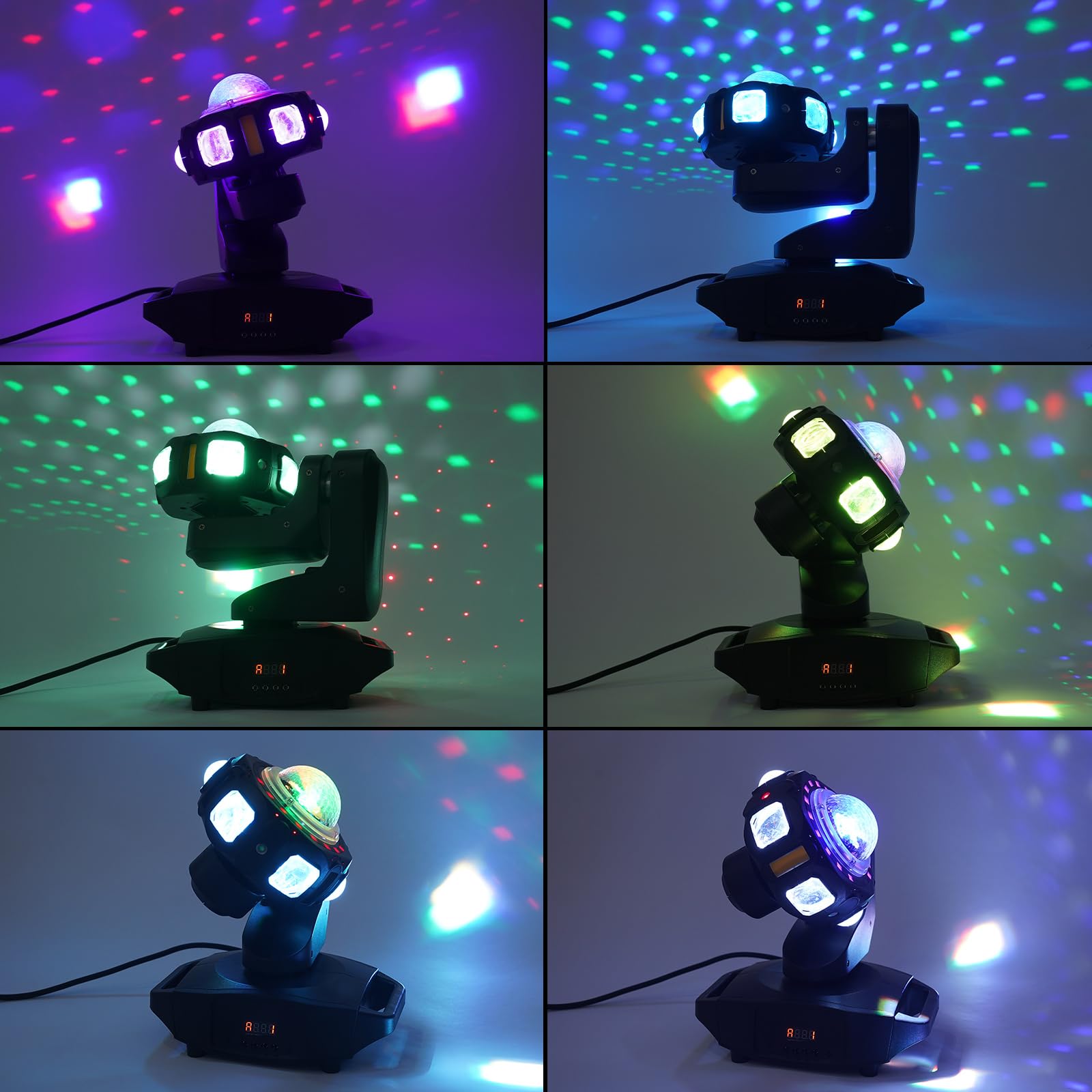 Luce da festa a testa mobile, DMX512, controllo vocale, modalità autoguida e master-slave, effetto caleidoscopio, impianto di illuminazione RGBW DJ per karaoke, bar, palcoscenico, DJ