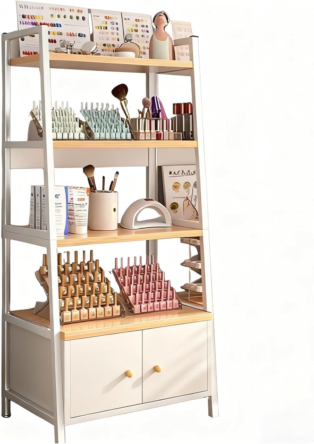 3/4 Tier Ladder Bookshelf with Storage, with Cabinet Doors, Modern Book Shelf with Solid Wooden Frame for Living Room, Bedroom, Office，Shop 4layers150cm