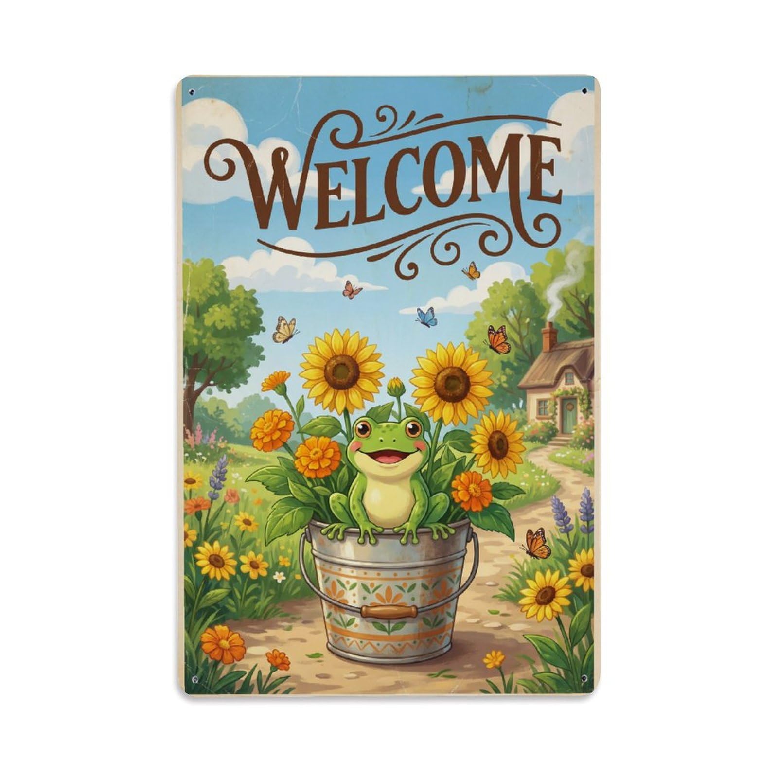 Cxhjca 8X12inch(20X30cm) Vintage Welcome Frog Bright Moments Metal Tin Sign