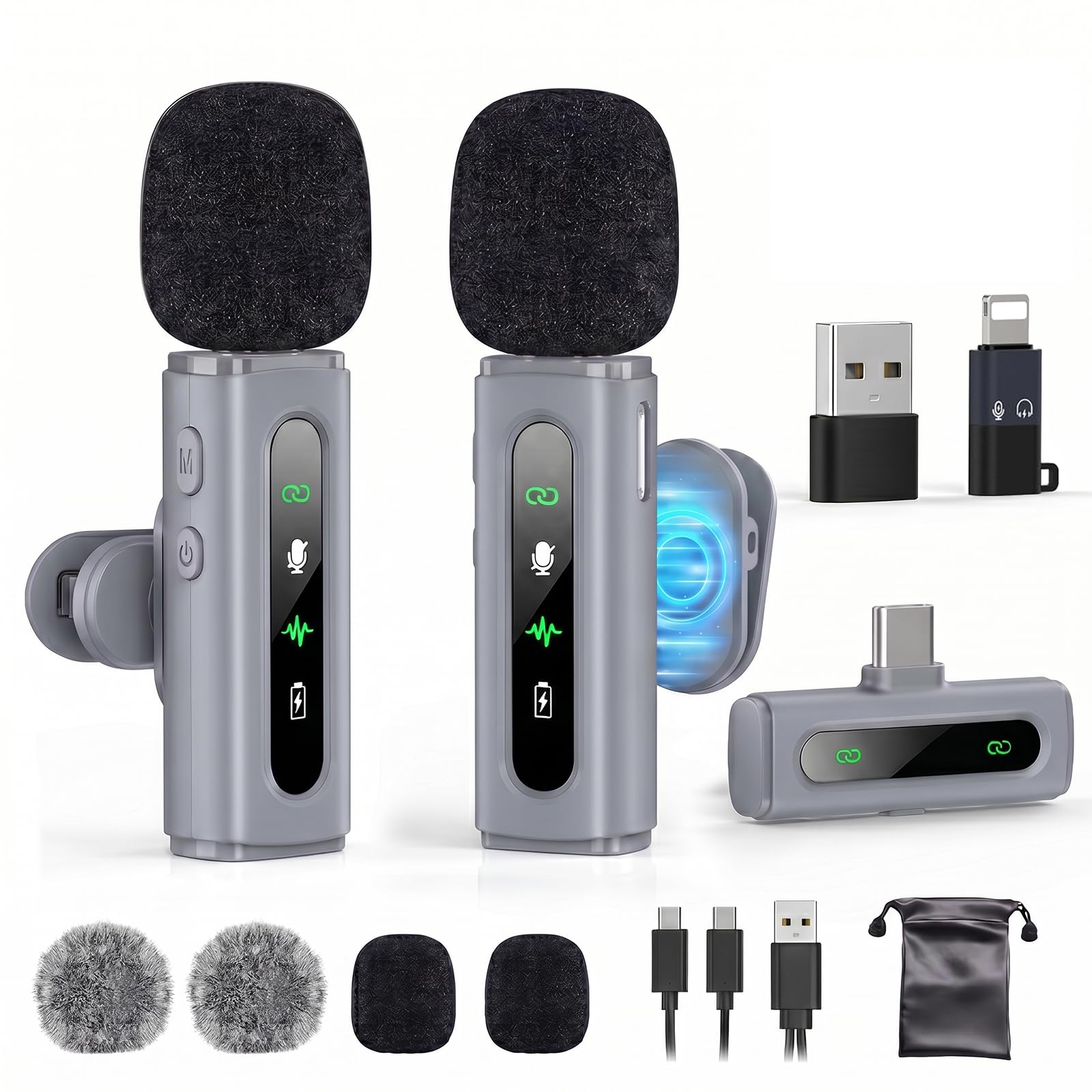 USB C Lavalier Microphone Wireless Mini Mic for Type-C Android Phone/Tablet/PC Video Recording Clip-on Mics with Rotatable Clip&amp;Denoise Recording, Ideal for Vlog Tiktok Youtube Content Creator, Gray