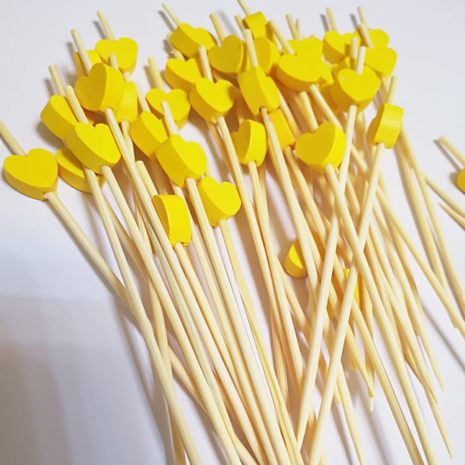 100 Cure-Dents En Bois Cœur - 12 Cm - 6 Couleurs - Pour Cocktails Et Apéritifs