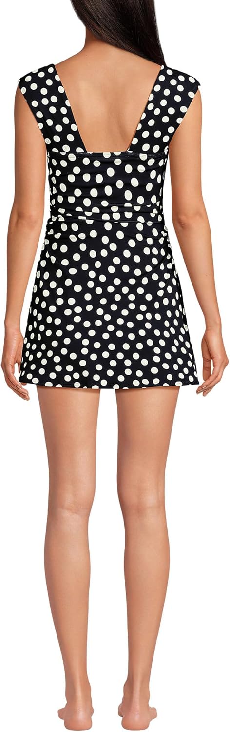 Lands' End Women's Chlorine Resistant Square Neck Ruched Swim Dress One Piece Swimsuit