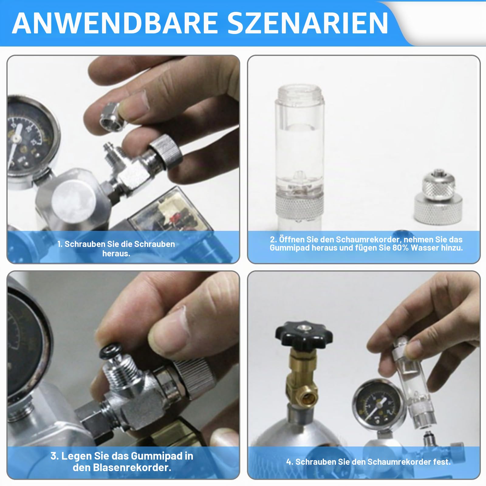 Aquarium CO2 Druckminderer, CO2-Regler für Aquarien, Dual-Gauge-Display, W21.8 Interface, CO2 druckminderer Aquarium mit Magnetventil, Blasenzähler für bepflanzte Aquarien
