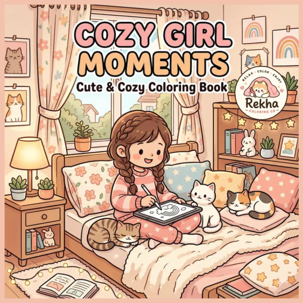 Cozy Girl Moments: Cute & Cozy Coloring Book: Bold and Easy Coloring Pages Featuring Relaxing Daily Activities for Adults and Teens (Mindful Moments Coloring)