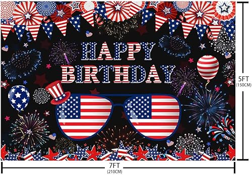 Miniatura 5 de AIBIIN Fondo de cumpleaños del 4 de julio de 7 x 5 pies, decoración de fiesta de cumpleaños del Día de la Independencia Nacional, bandera