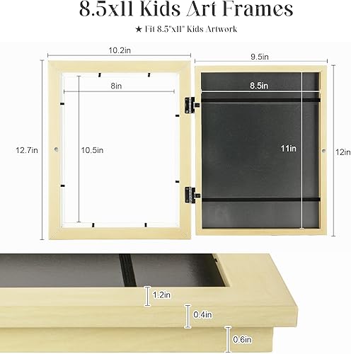 Miniatura 4 de [Paquete de 2] Marcos de arte para niños, marcos de arte para niños, de 8.5 x 11 pulgadas, con apertura frontal, intercambiables, marco de Crema