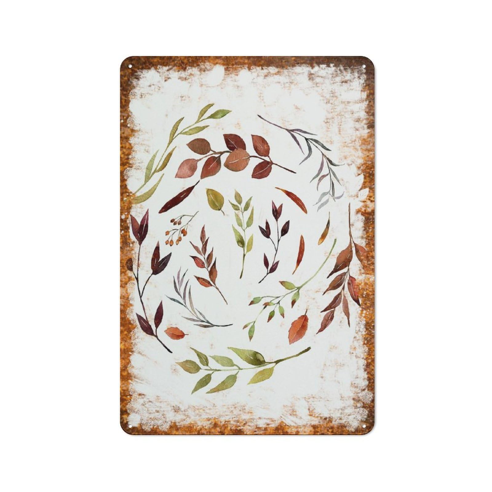 Metal Tin Sign Autumn Leaf Wreath Watercolor Pattern Vintage Rustic Wall Art Kitchen Bathroom Bedroom Living Room Cafe Farmhouse Entryway Office Garage Home Bar Laundry Room Porch Patio 6x8 Inch