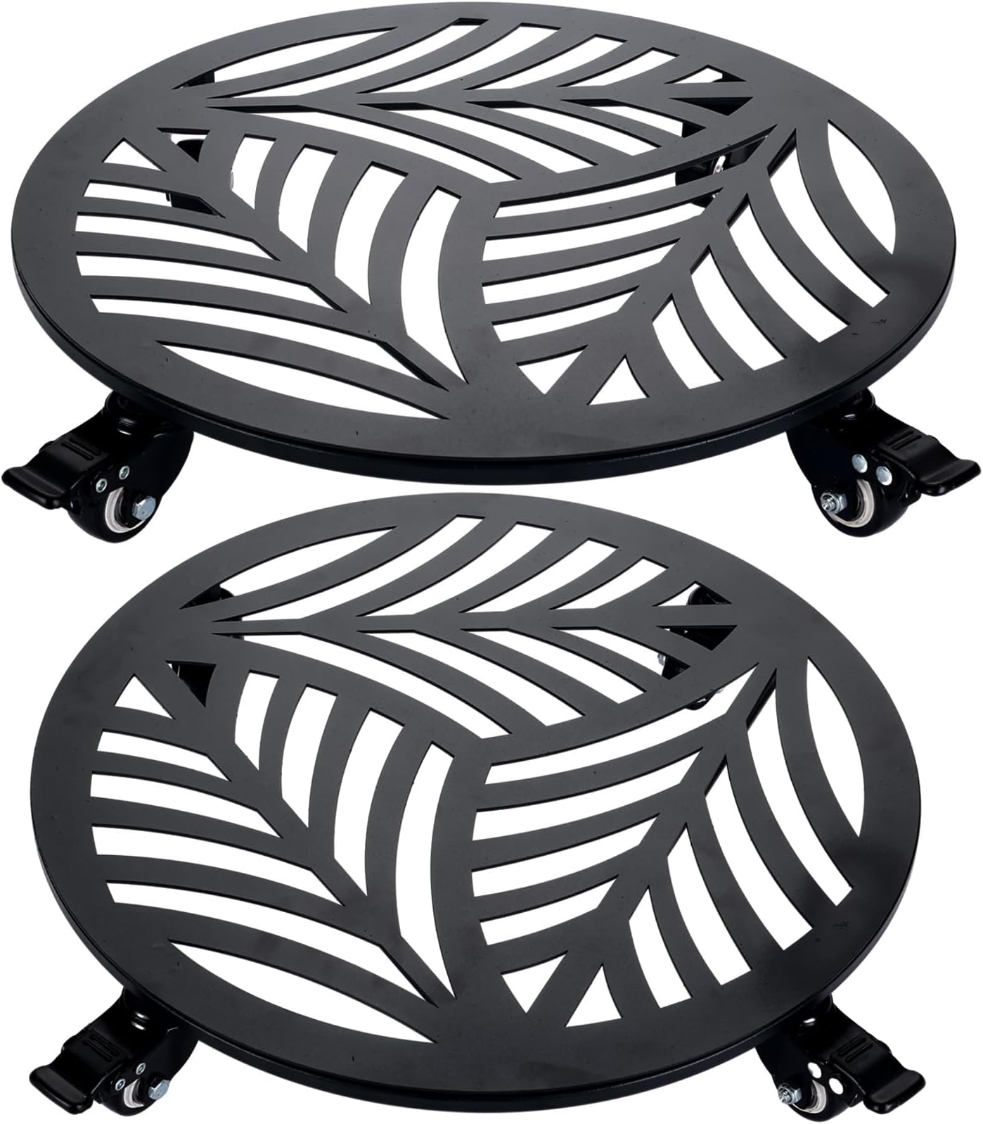 2 Pack 15 inches Extra-Large Metal Plant Caddy with Wheels Heavy-Duty Iron Rolling Plant Stand with Casters Indoor Outdoor Wheeled Plant Roller Base Pot Movers Plant Dolly Coaster Trolley Black