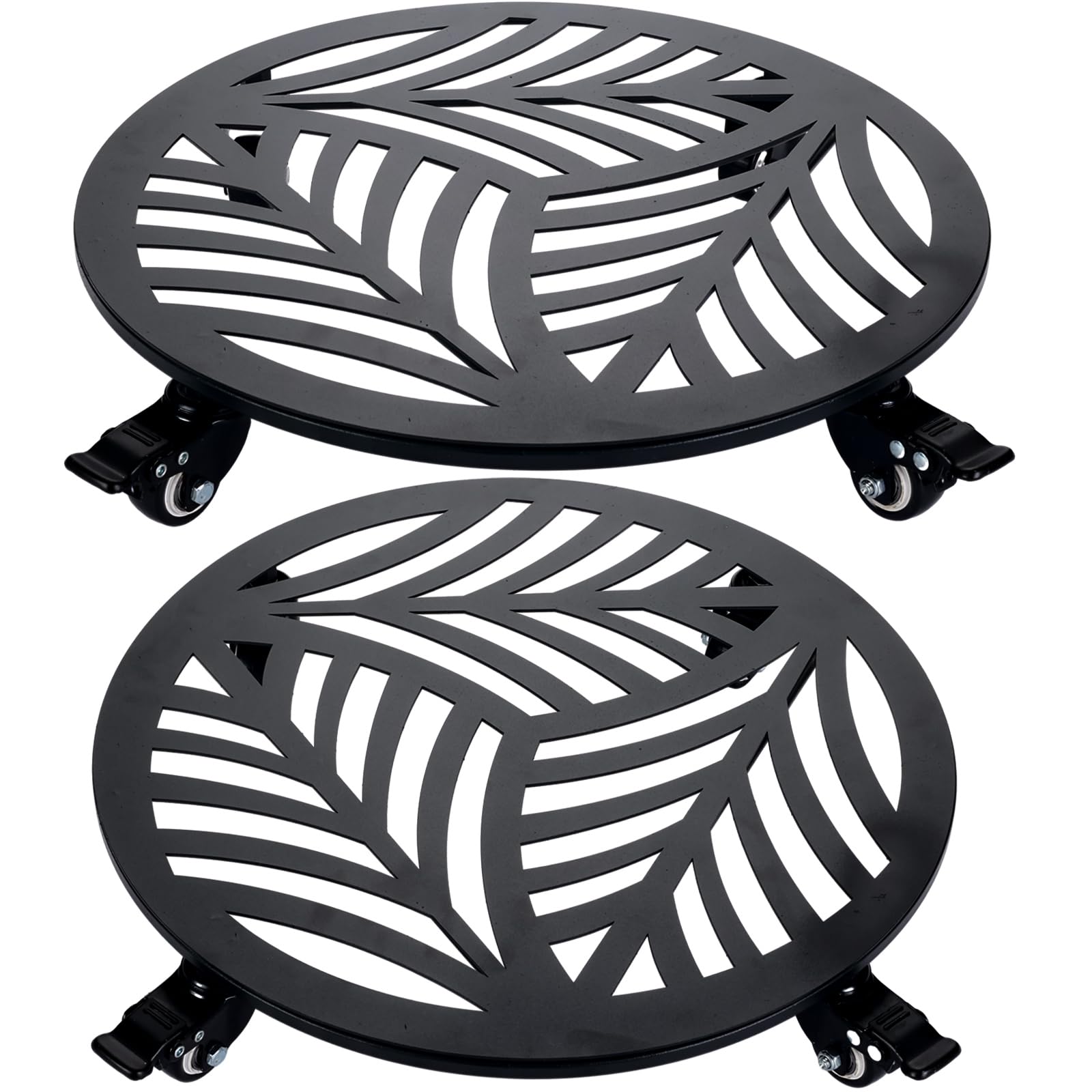 2 Pack 15 inches Extra-Large Metal Plant Caddy with Wheels Heavy-Duty Iron Rolling Plant Stand with Casters Indoor Outdoor Wheeled Plant Roller Base Pot Movers Plant Dolly Coaster Trolley Black