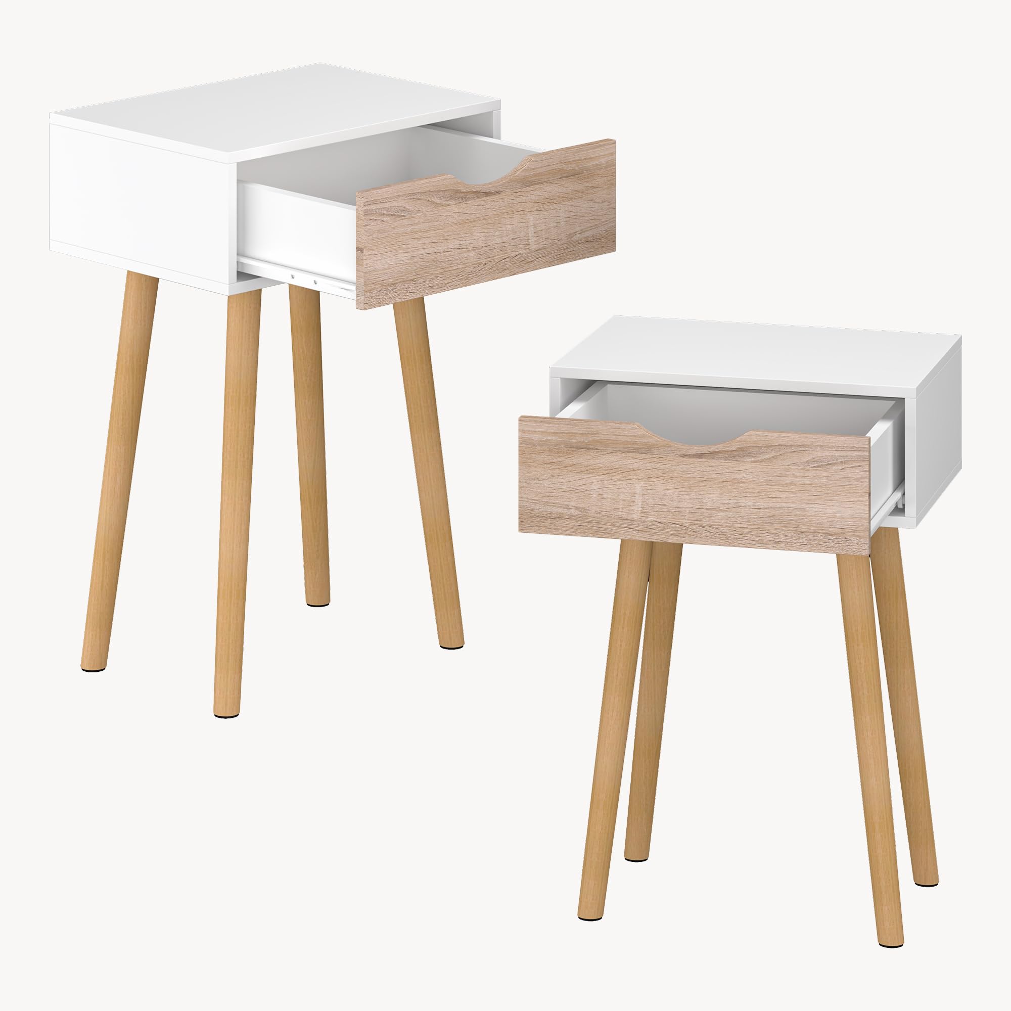 [en.casa] Set di 2 Comodini con Cassetto Tavolini Laterali per Divano Mobiletto da Notte 60 x 40 x 29,5 cm per Camera da Letto Soggiorno Corridoio Ingresso - Bianco/Effetto Rovere