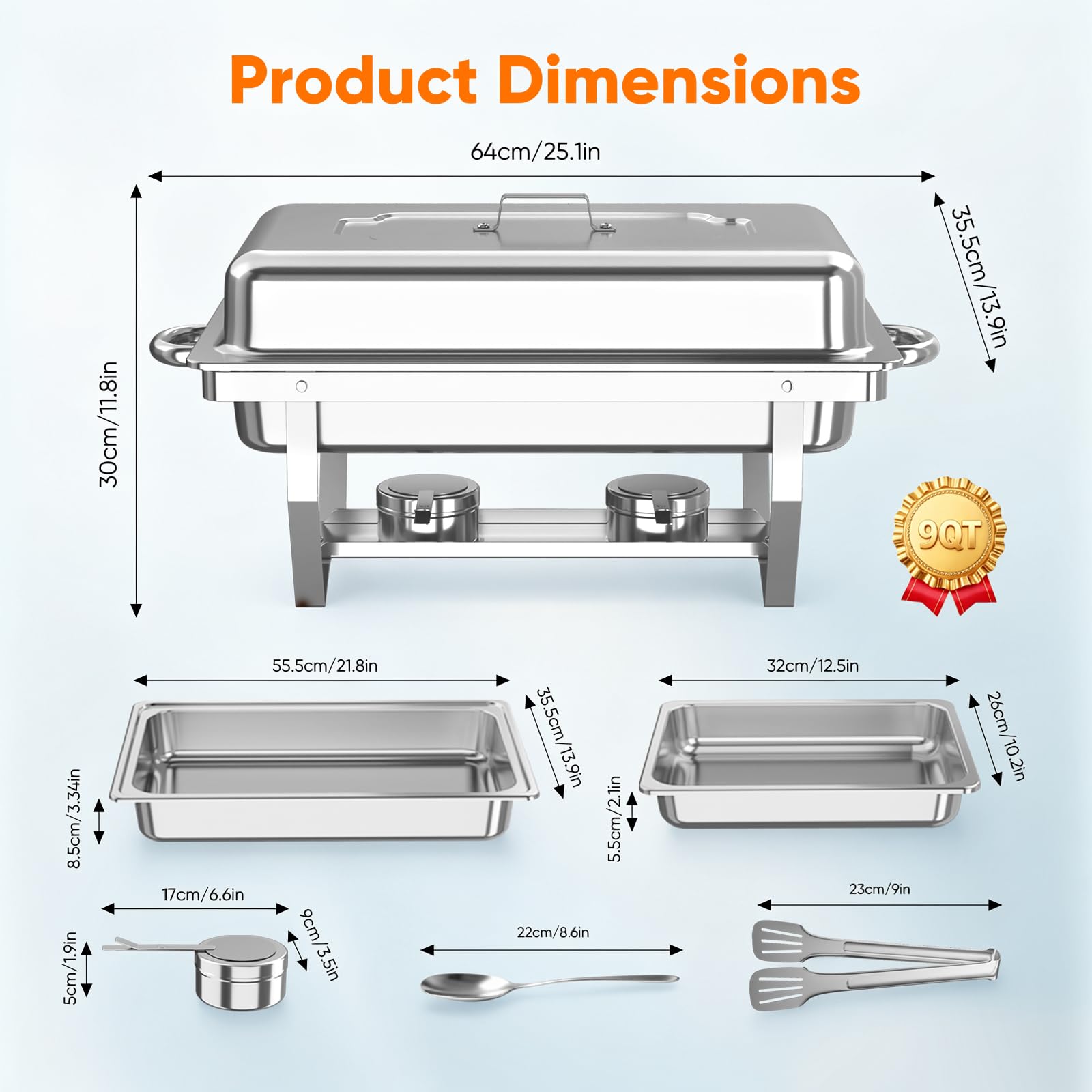 Chafing Dish Buffet Set 9L, 2pcs Edelstahl Warmhaltebehälter mit Deckel Lebensmittelpfannen und Brennstoffhaltern, Speisenwärmer für Catering, Buffet und Party Speisenwärmer