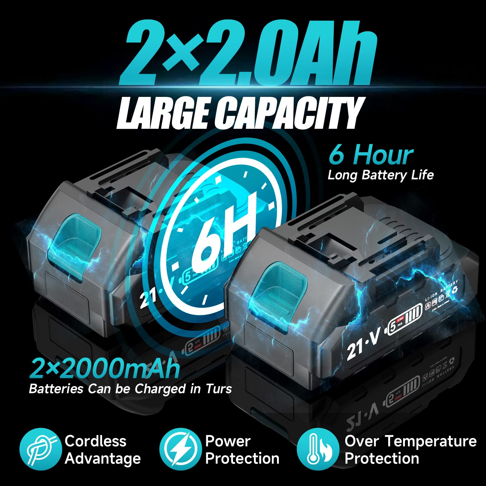 2 in 1, vibratore per piastrelle e ventose Compatibile con batteria Makita, con batteria da 2 x 1,5 Ah, vibratore per piastrelle, 24000 giri/min, 9 marce, potenza di aspirazione 400 kg per piastrelle