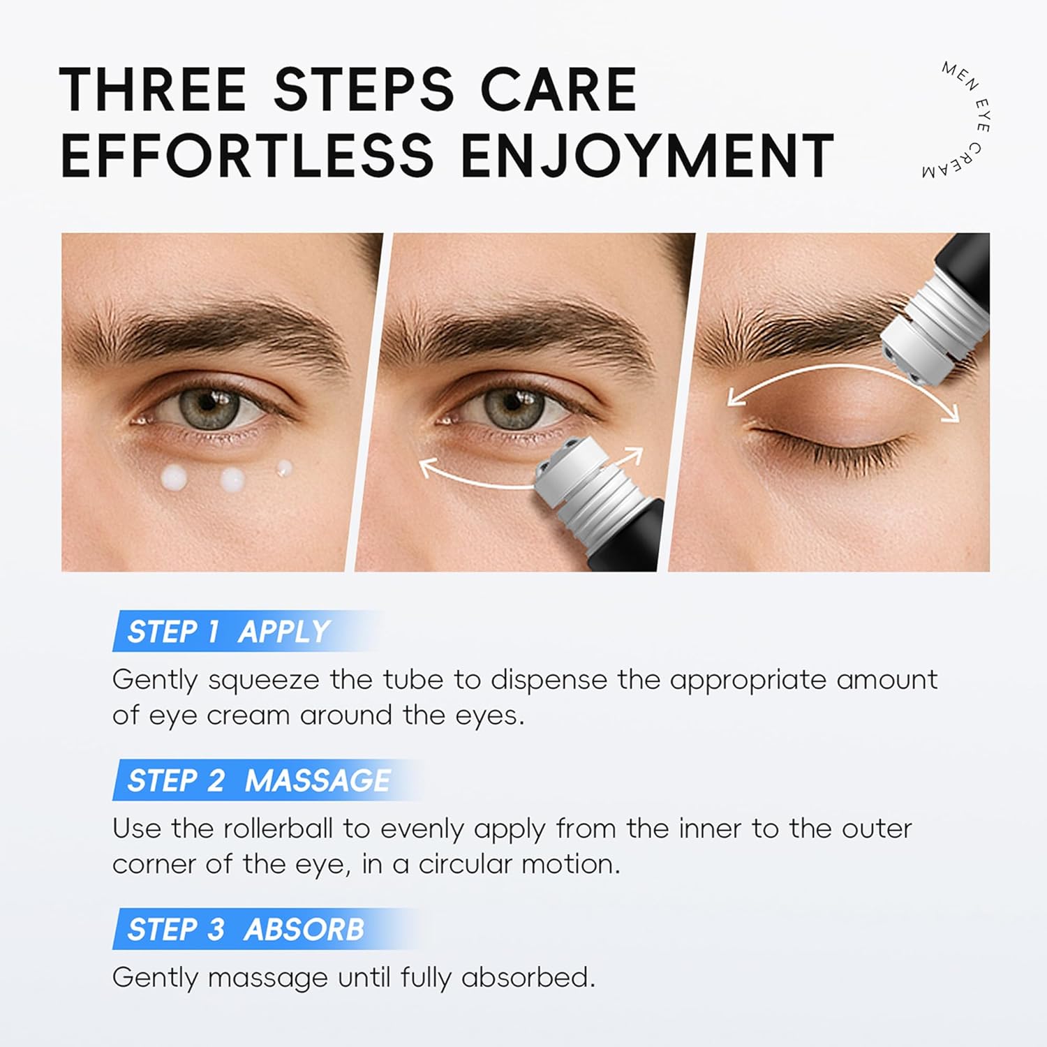 Men Eye Cream, Men's Under Eye Cream For Puffy Eyes & Dark Circles Treatment, Hydrating Triple-Roller Massage Designed, Firming, Soften Fine Lines, Cooling Stick For Puffiness Reducer 0.71oz.