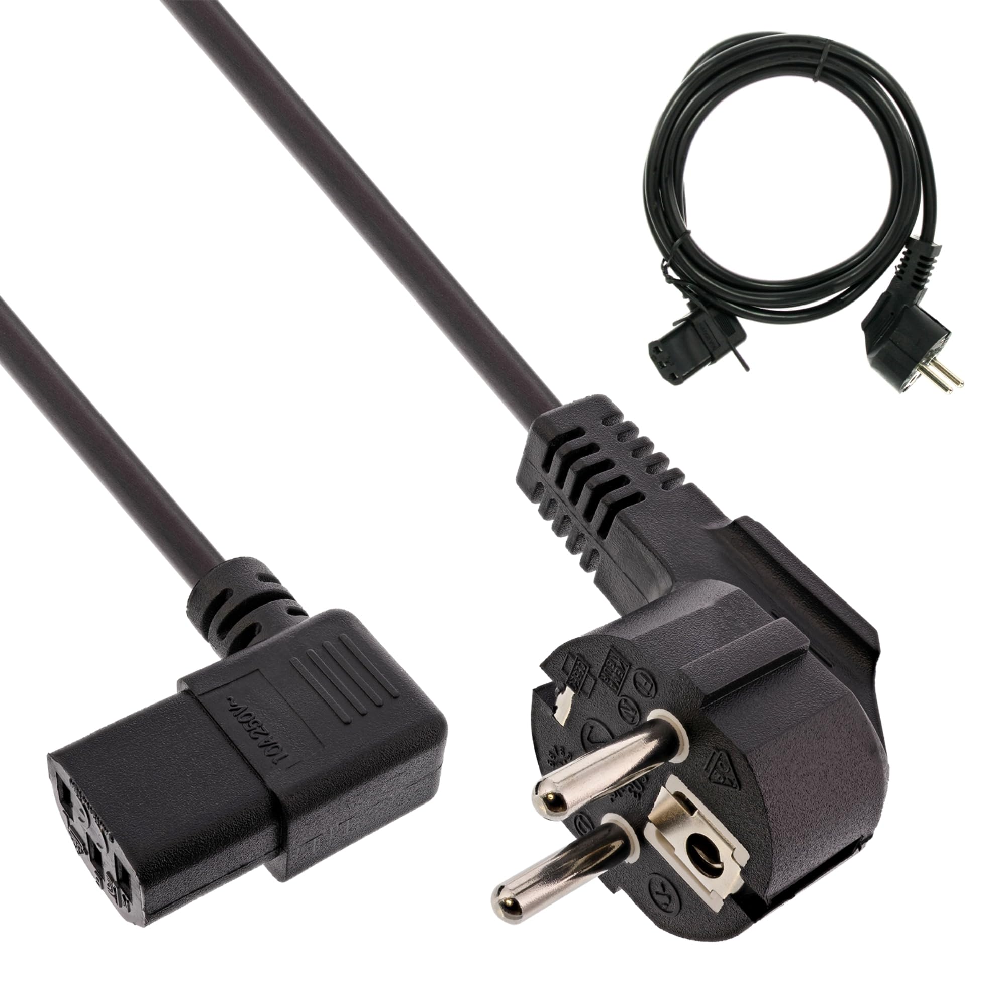 InLine Netzkabel Netzkabel Schwarz, Schutzkontakt gewinkelt auf Kaltgerätestecker C13 links abgewinkelt, 3 m