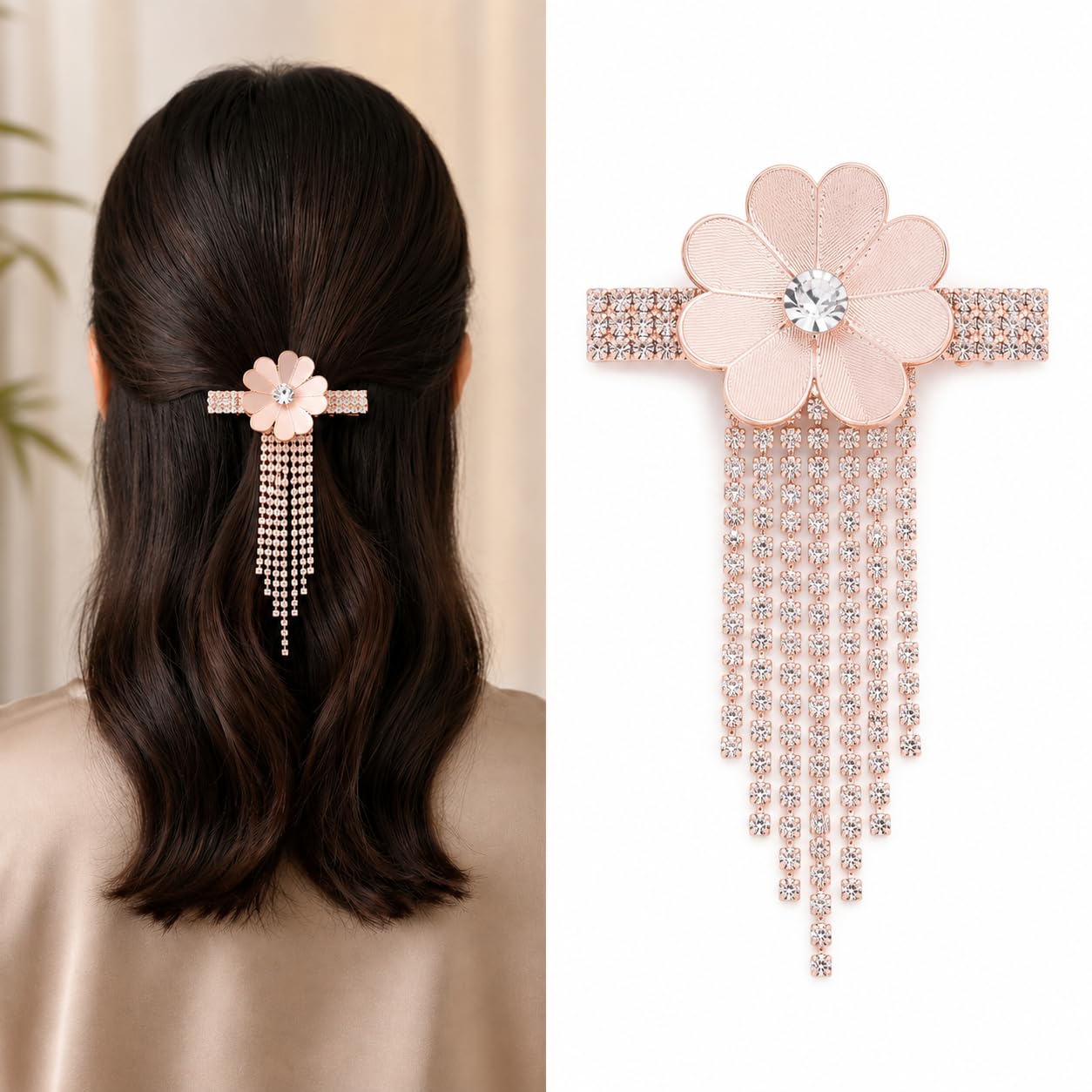 ANNA CREATIONS 1 Pcs Rose Gold Butterfly Hair Clip With Tassel Metal Clip Crystal Hair Barrette Rhinestone Hair Pin Hair Accessories for Women & Girls Bridal, Weddings & Party (Style 3)-image-47