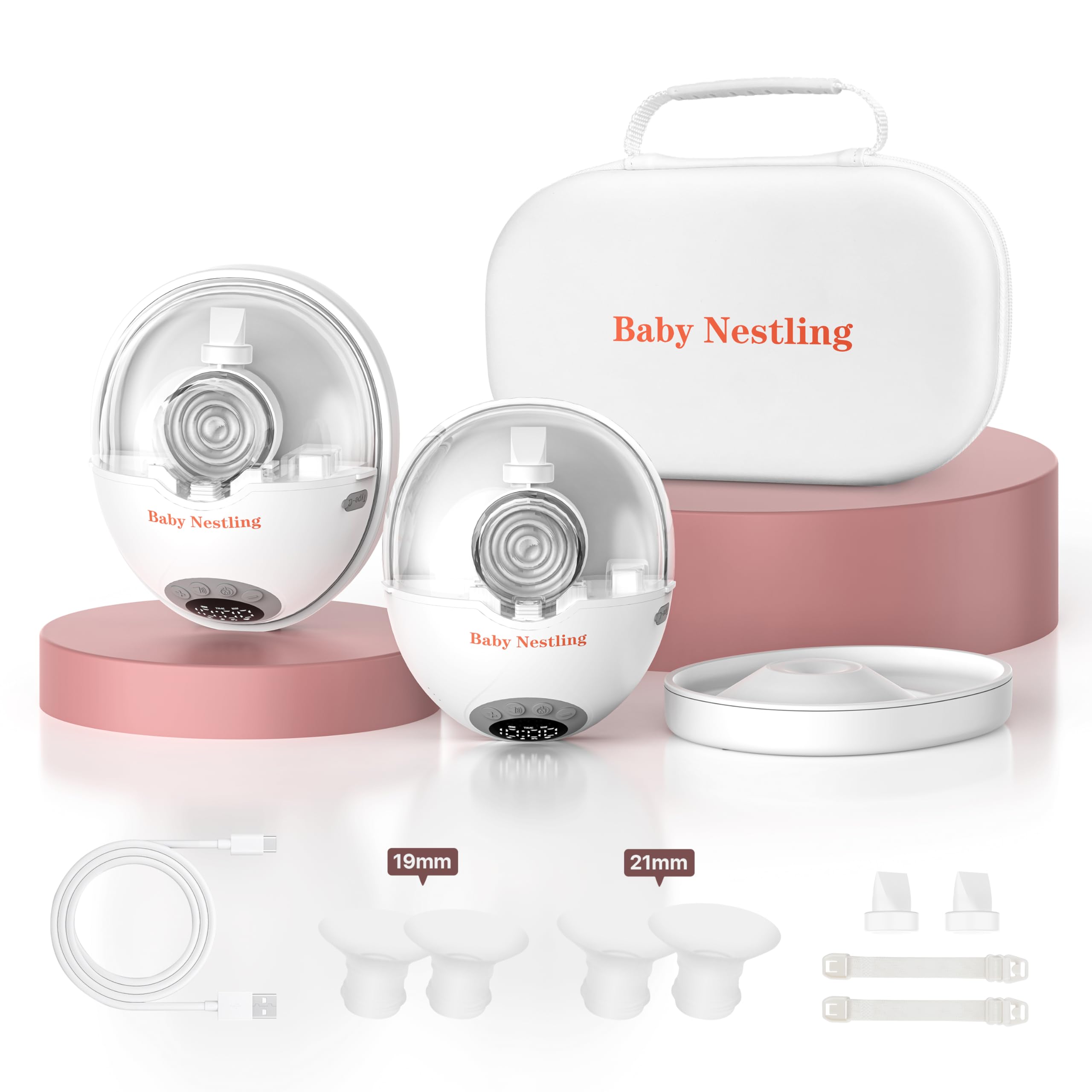 Baby Nestling Breast Pump Hands Free, Smart Heated Base Promotes Milk Production, 40dB Quiet, Leak-Free Design, 4 Modes/12 Levels, 2Hr Cordless