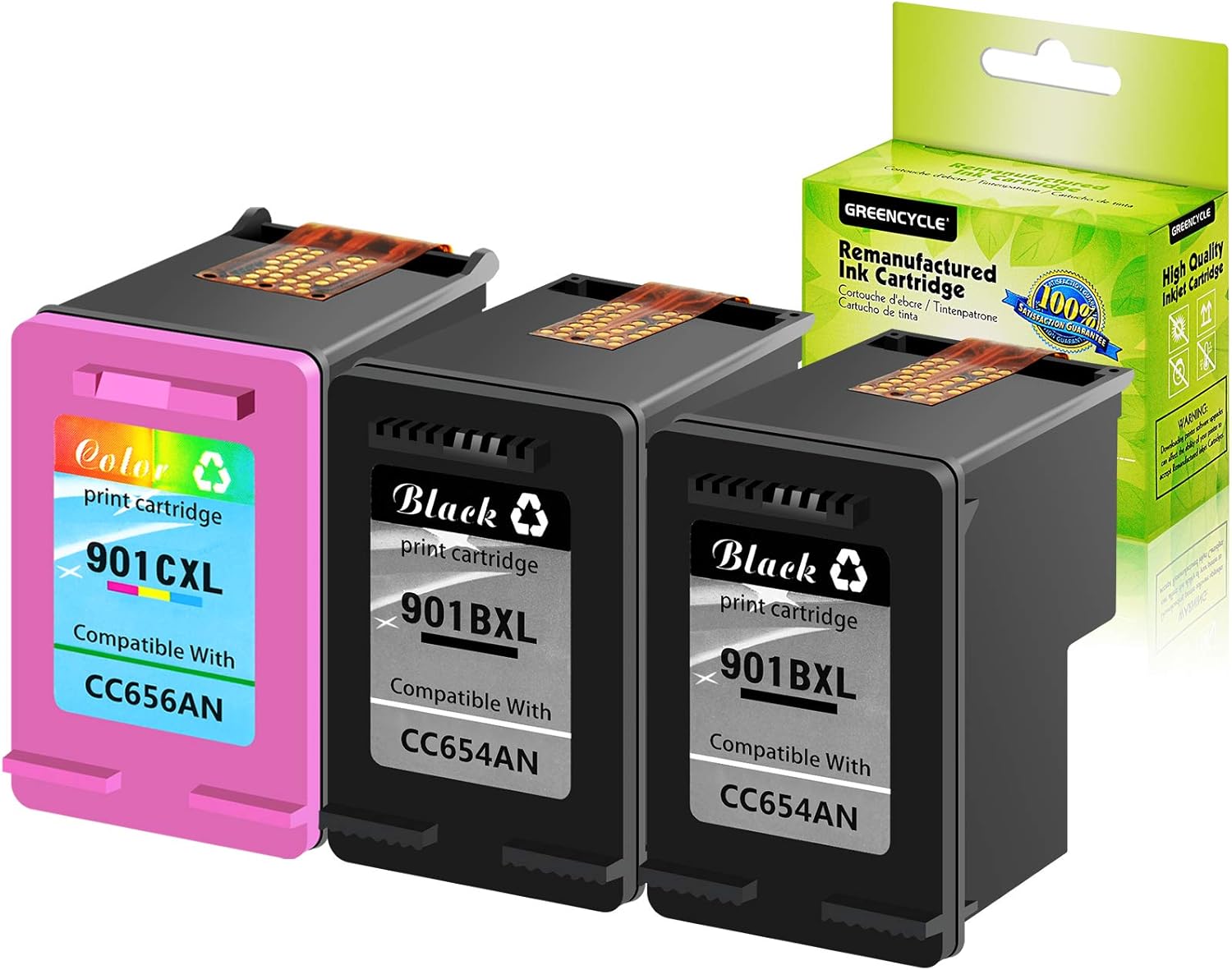 GREENCYCLE 2 Pack Remanufactured 901XL CC654AN CC656AN High