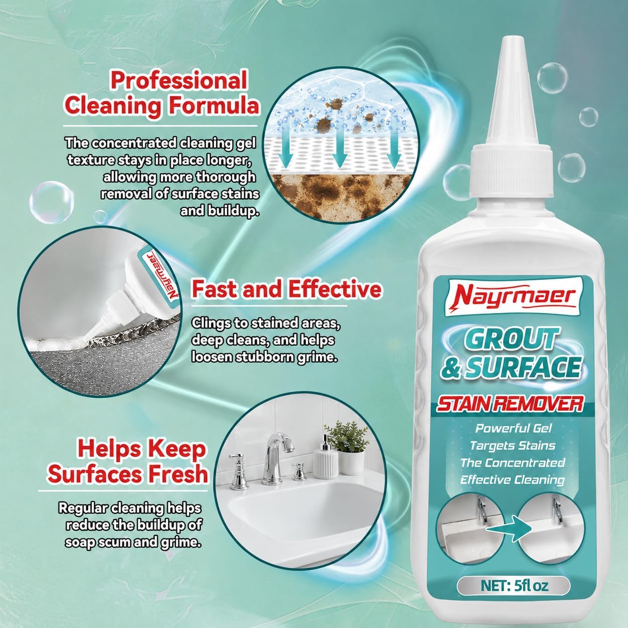2 Packs Household Stain Remover Gel, Powerful All-Purpose Stain Cleaner Gel, Effective on Bathroom, Shower, Sink, Grout, Washing Machine Seal, Kitchen (2)