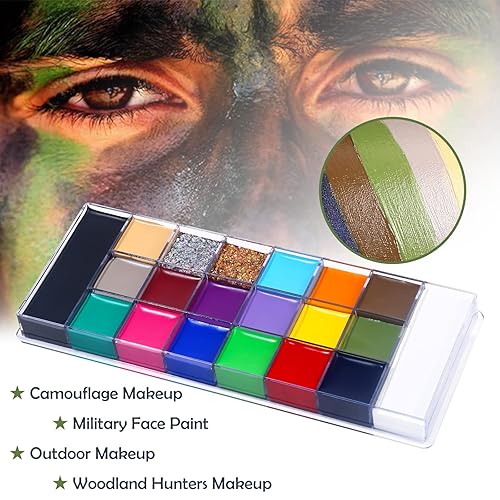 Miniatura 7 de UCANBE 20 Colors Body Face Paint Palette for Adults Kids - Large Pan Black White Non Toxic Oil Art Camouflage Halloween Cosplay SFX Makeup Painting
