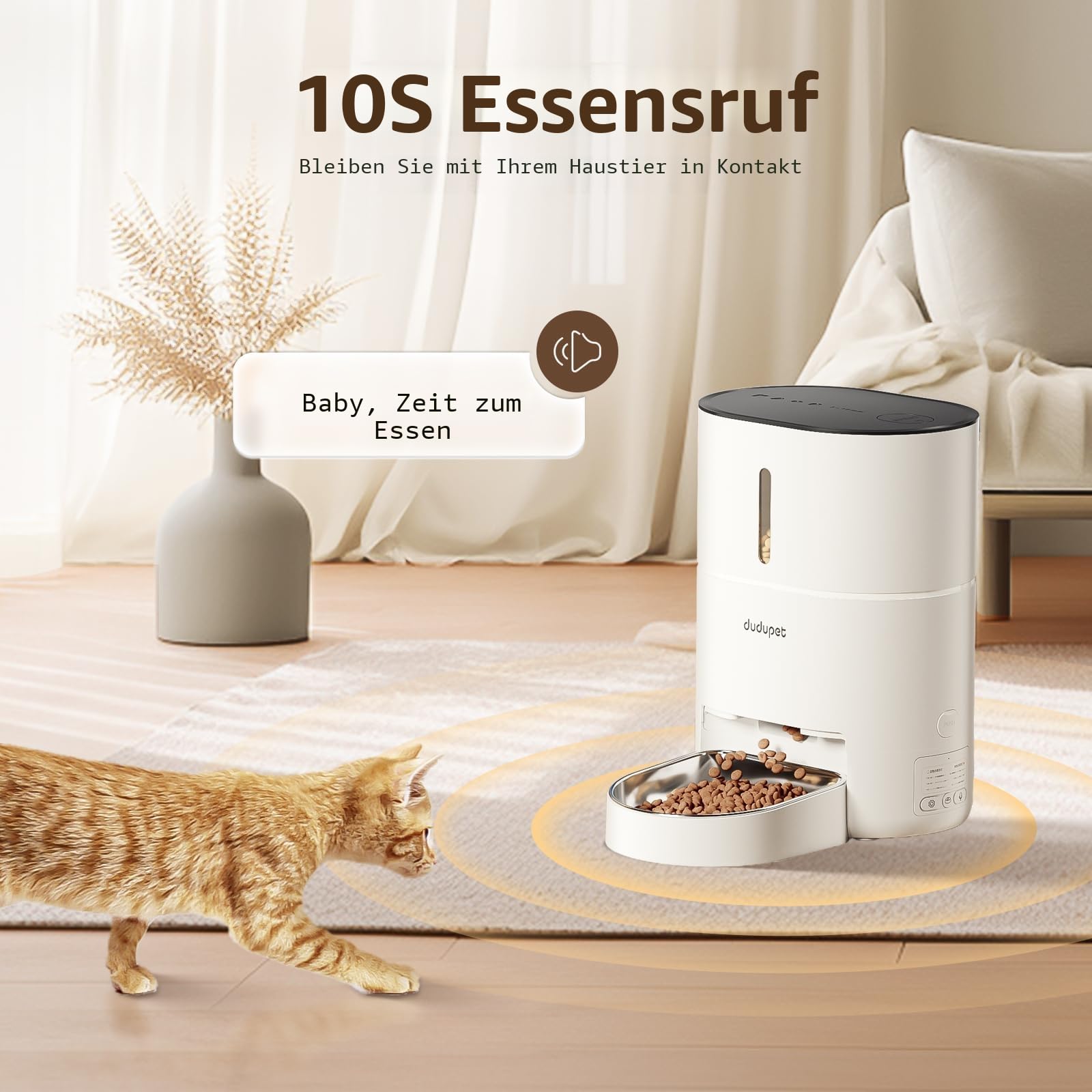 Futterautomat Katze - 4L Automatischer Futterspender Katze mit 2.4G WiFi-Fernbedienung, duale Stromversorgung, 10 Sekunden Sprachaufzeichnung, Edelstahlnapf