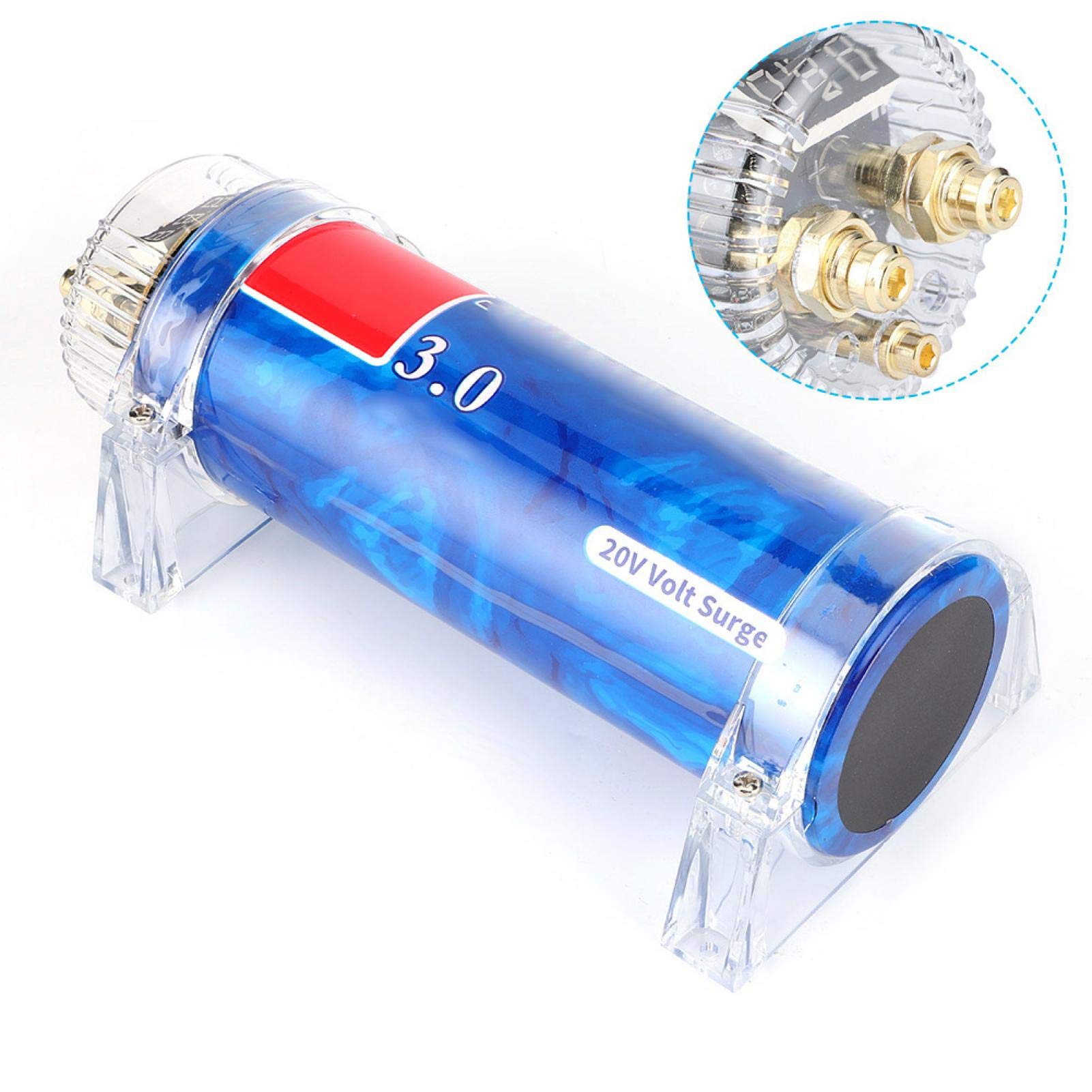 Condensateur audio de voiture, Duokon Condensateur Audio de voiture, 3.0 Farad voiture Audio condensateur de puissance amplificateur régulateur stabilisateur couleur bleue pièces d'auto modifiées