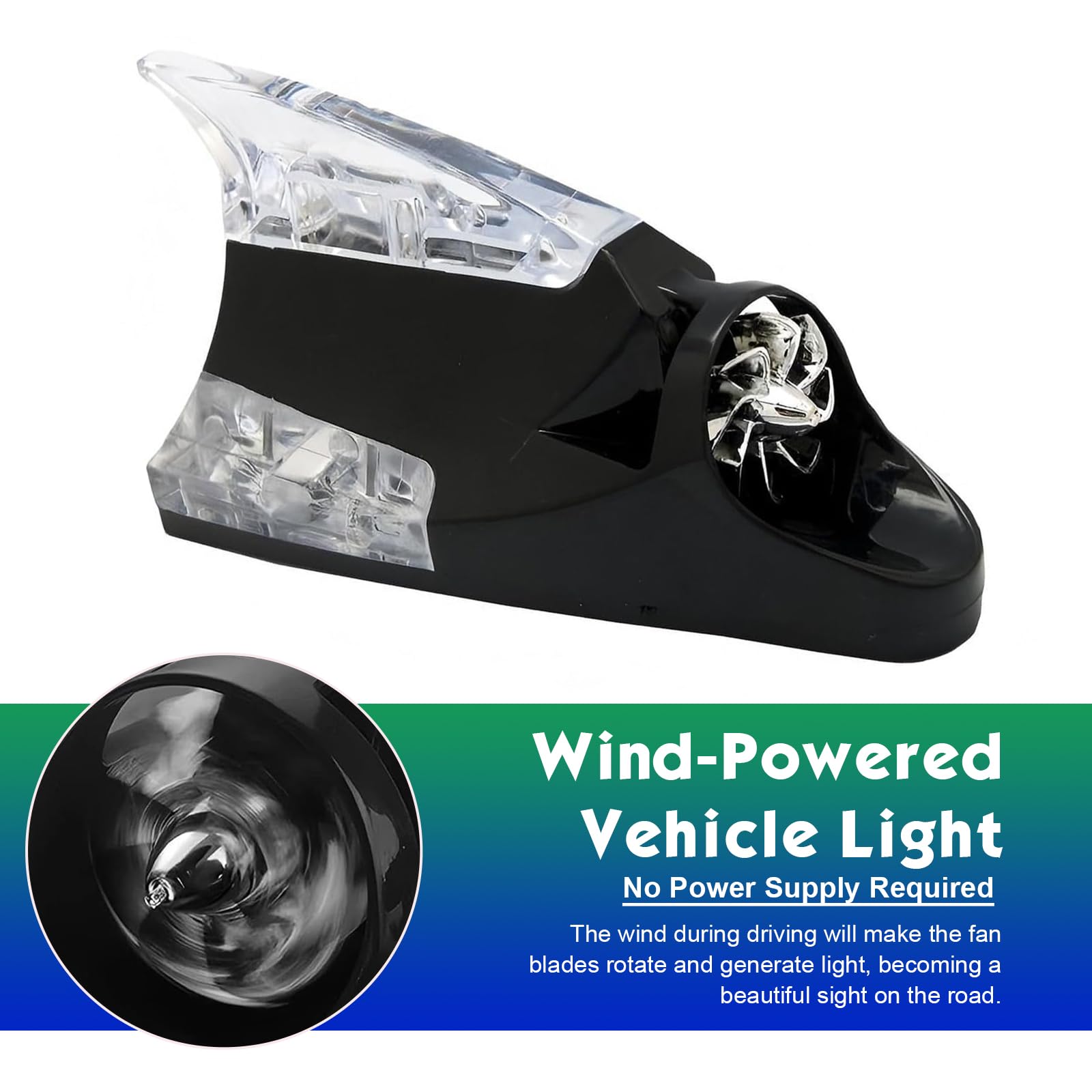 Glowing Car Roof Shark Fin Decor Cover, LED Wind Power Warning Flash Lamp, Self-Adhesive Auto Exterior Accessory, Universal for Most Cars (Black)