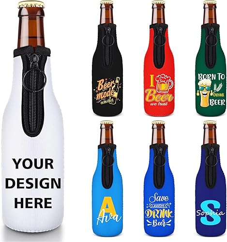 Miniatura 9 de Sublimation Blanks - Funda aislante para botellas de cerveza, 6 unidades, 12 onzas, fundas para botellas de cerveza estándar con cremallera, fundas