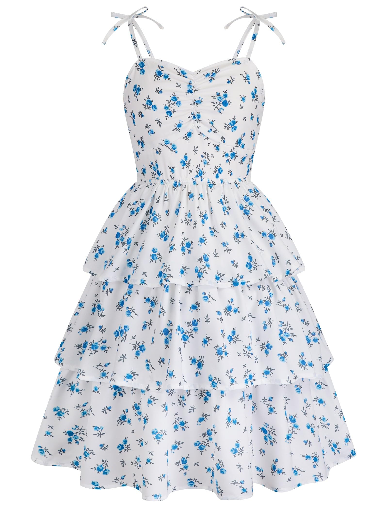 HOZIY Girls Summer Dress Teen Spaghetti Strap Ruched Sweetheart Short Dresses Kids Junior Ruffle Tiered Sundresses 7-16 Years - 2