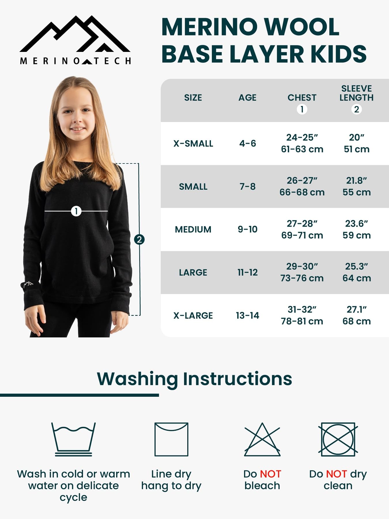 Camisa Infantil de Manga Larga de Lana Merino - Camiseta térmica Unisex de Peso Medio para niños y niñas