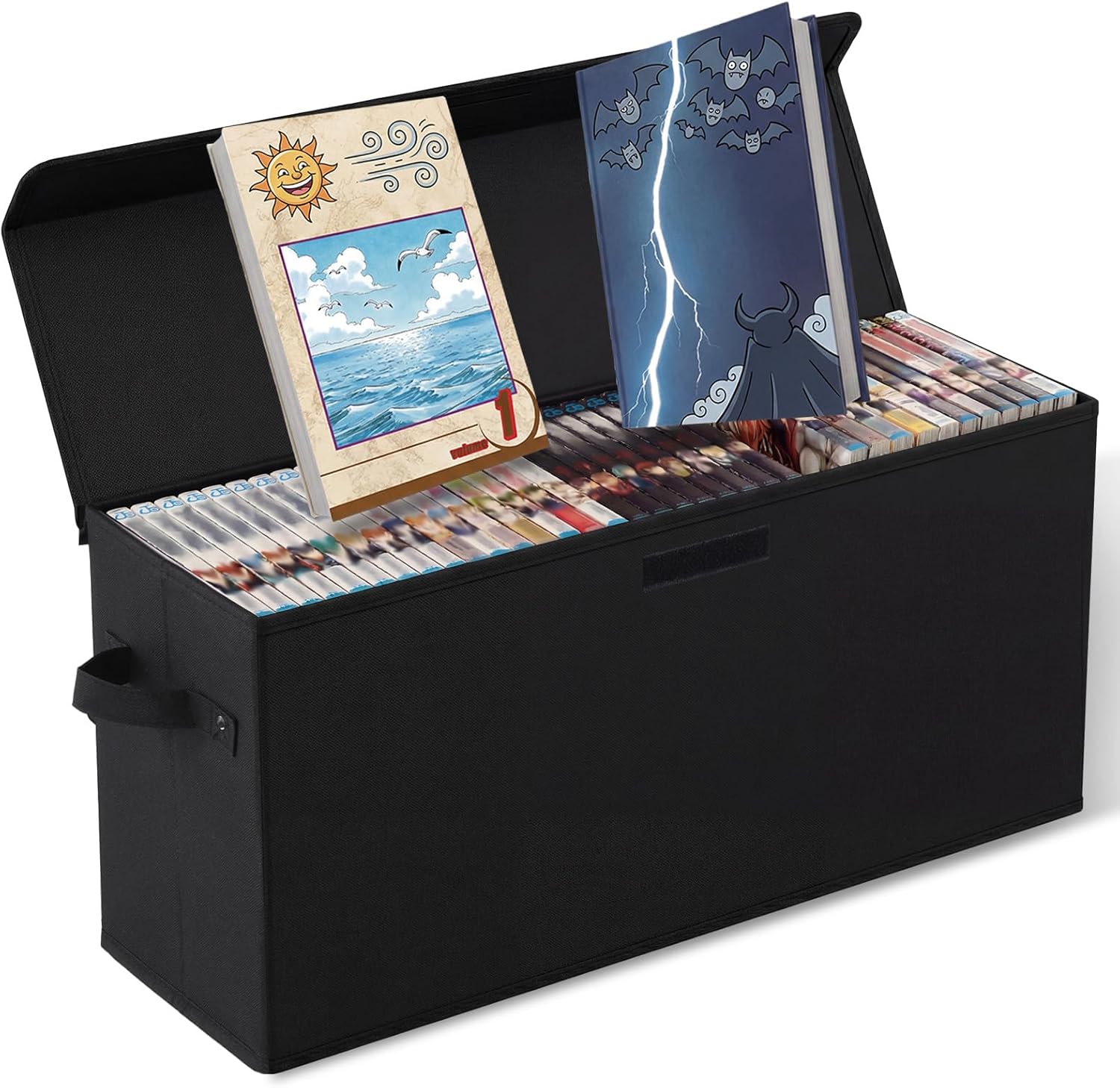 Long Comic Book Storage Box 27.5" x 7.5" x 11" Collapsible Holds 160-180 Comic Book Organizer with Handle and Lid for Current Silver Golden Comics Collection and Magazine