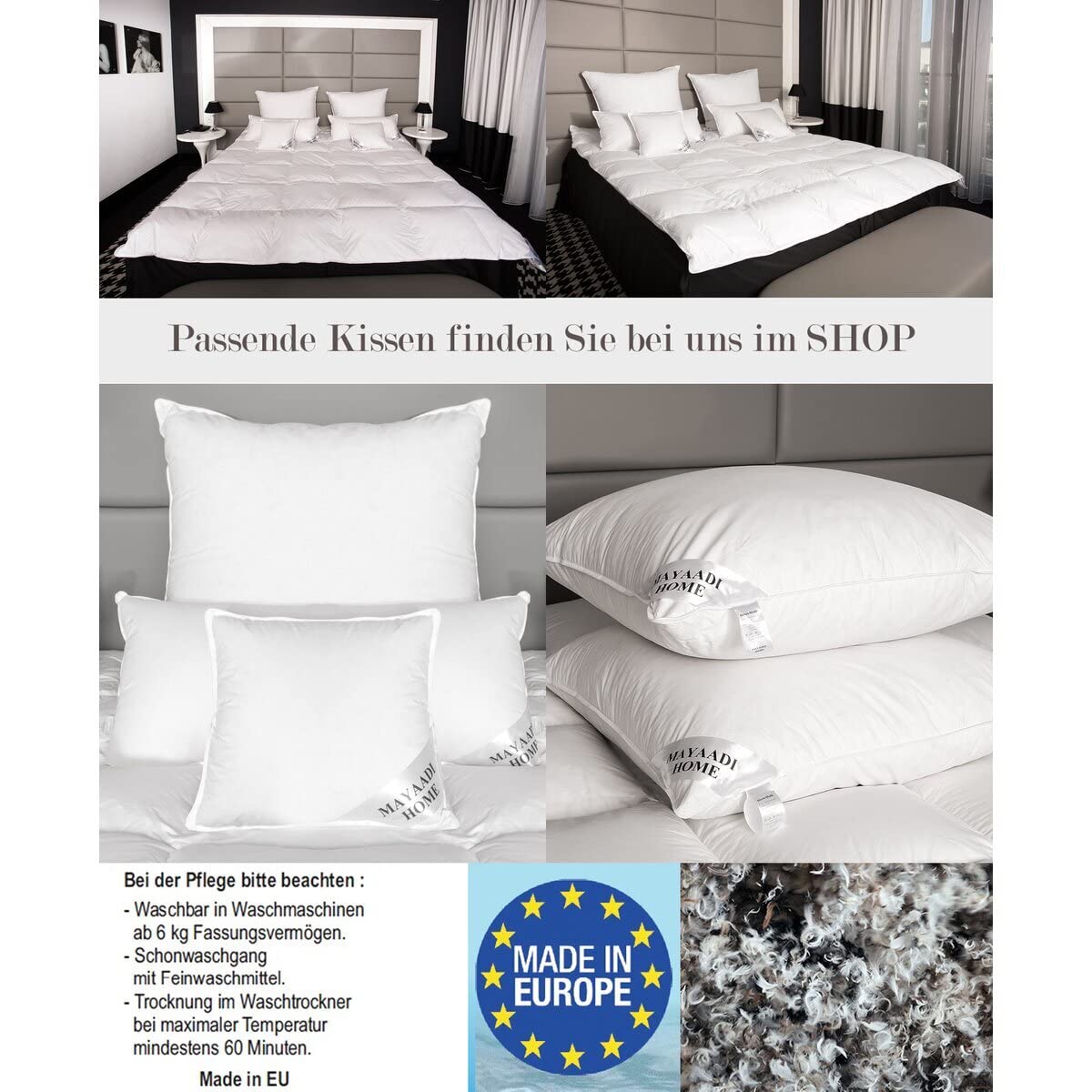 Mayaadi-Home Daunendecke 240x260 cm | 2700g Bettdecke, 70% Gänsedaunen 30% Federn | 100% natürliche Baumwolle | Made in Europe | Steppdecke geeignet für Allergiker | HS97
