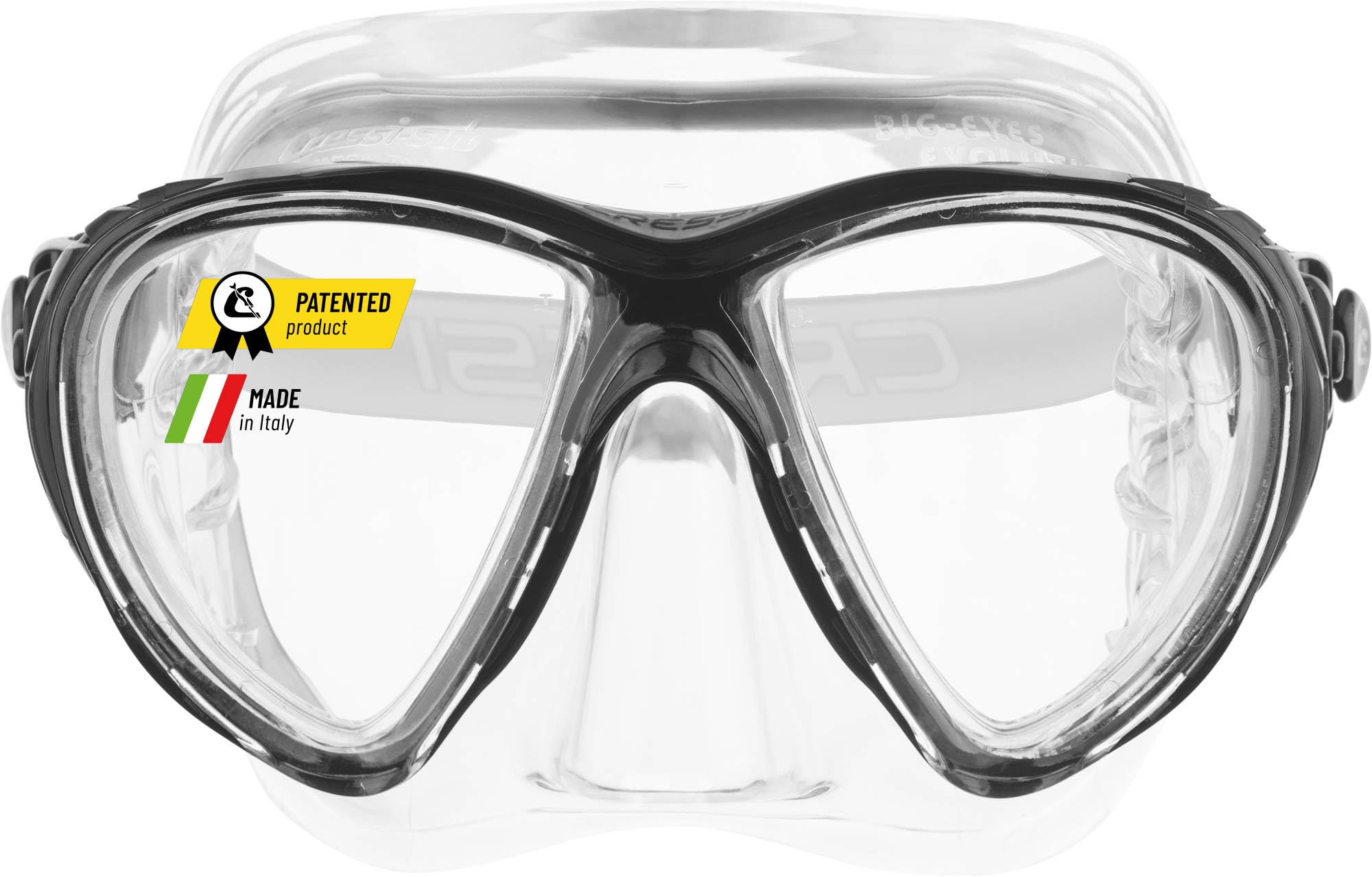 Cressi Big Eyes Evolution Crystal Mask - Revolutionary Adult Diving and Snorkeling Mask Crystal Silicone, Transparent/Black, One Size