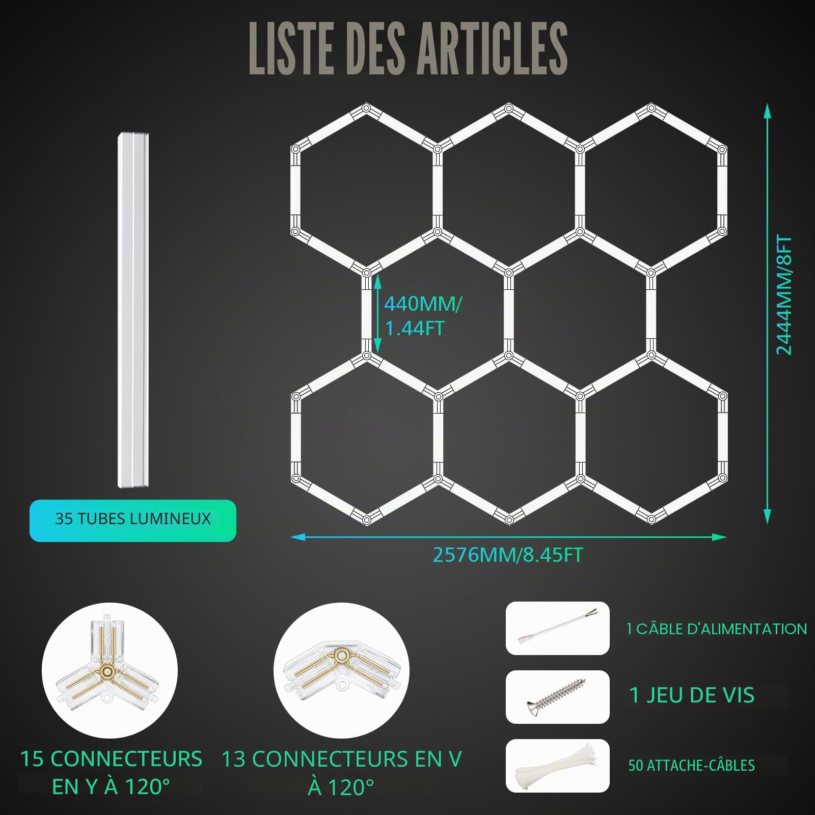 LIROPAU Luminaire de Garage à LED en nid d'abeille 8-Hex, 280W 6500K