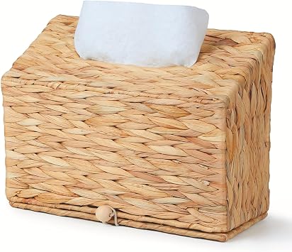 Water Hyacinth Hand Towel Box Cover Compatible with Disposable Paper Hand Towels, Wicker Paper Towel Holders, Hand Towel Holder for Bathroom, Car, Tabletop, by YANGQIHOME