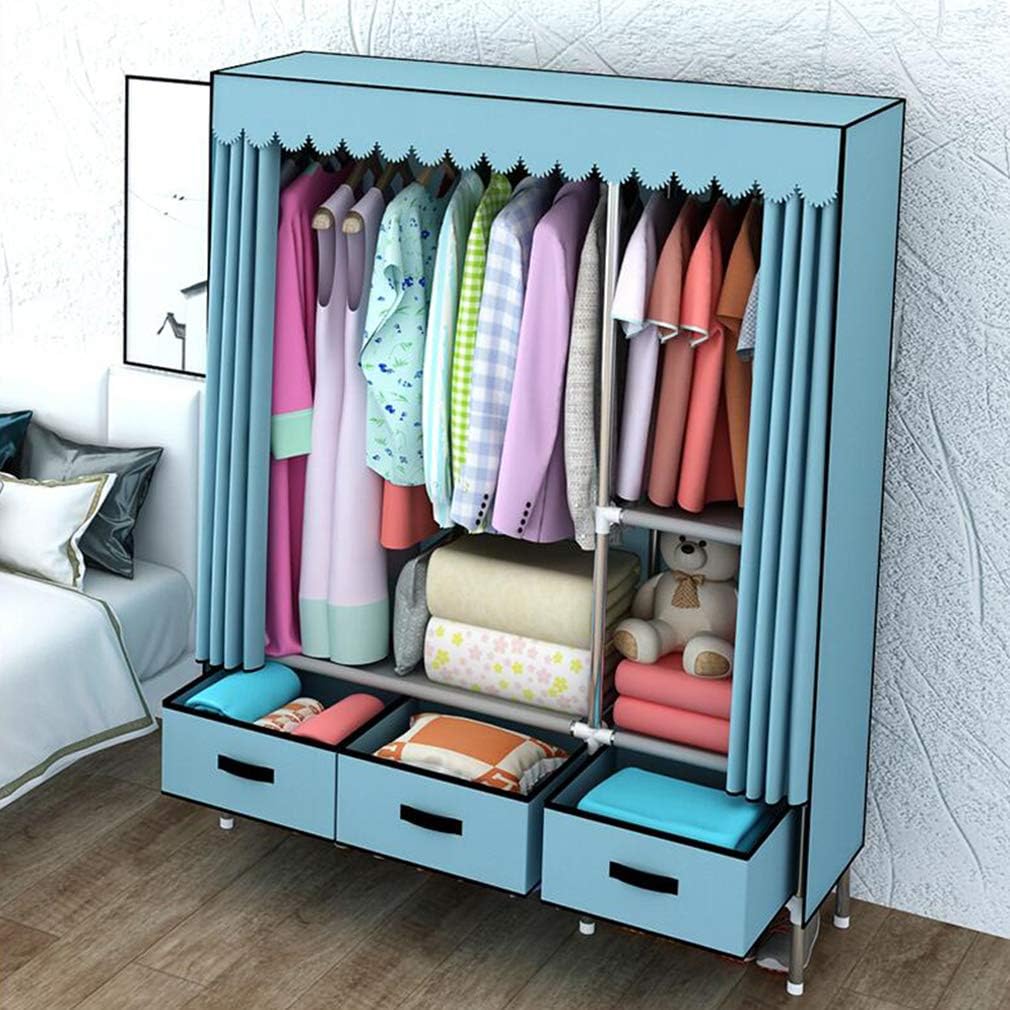 Cloth Wardrobe Clothes Closet, Portable Closet Wardrobe Storage Closet Standing Closet Fabric Cabinet Portable Wardrobe,Blue_105x45x168cm