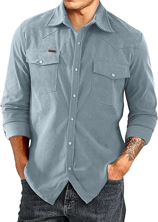 JMIERR Mens Corduroy Shirt Long Sleeve Button Down Shirts Casual Shacket Jackets