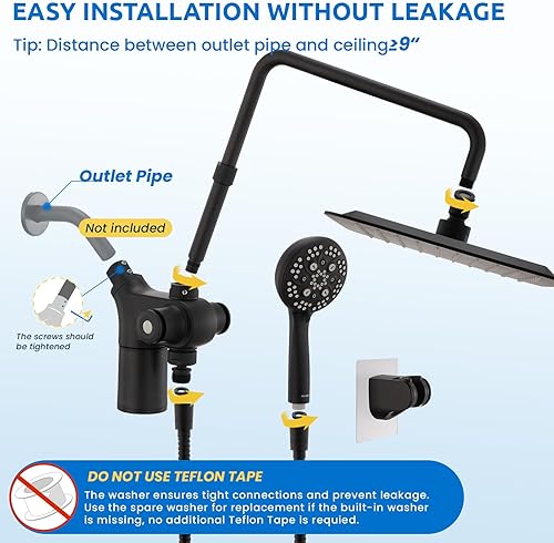 Miniatura 8 de Ryamen Combo de cabezales de ducha dobles mejorados, cabezal de ducha filtrado de 10 pulgadas con mano, cabezal de ducha de lluvia de 3 vías con