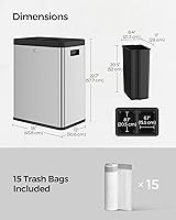 Vista 6 de SONGMICS 2 x 6.6 Galones Bote de Basura de Tapa Abierta, Papelera de Basura de Doble Compartimento para Residuos y Reciclaje, Acero Inoxidable, Plata