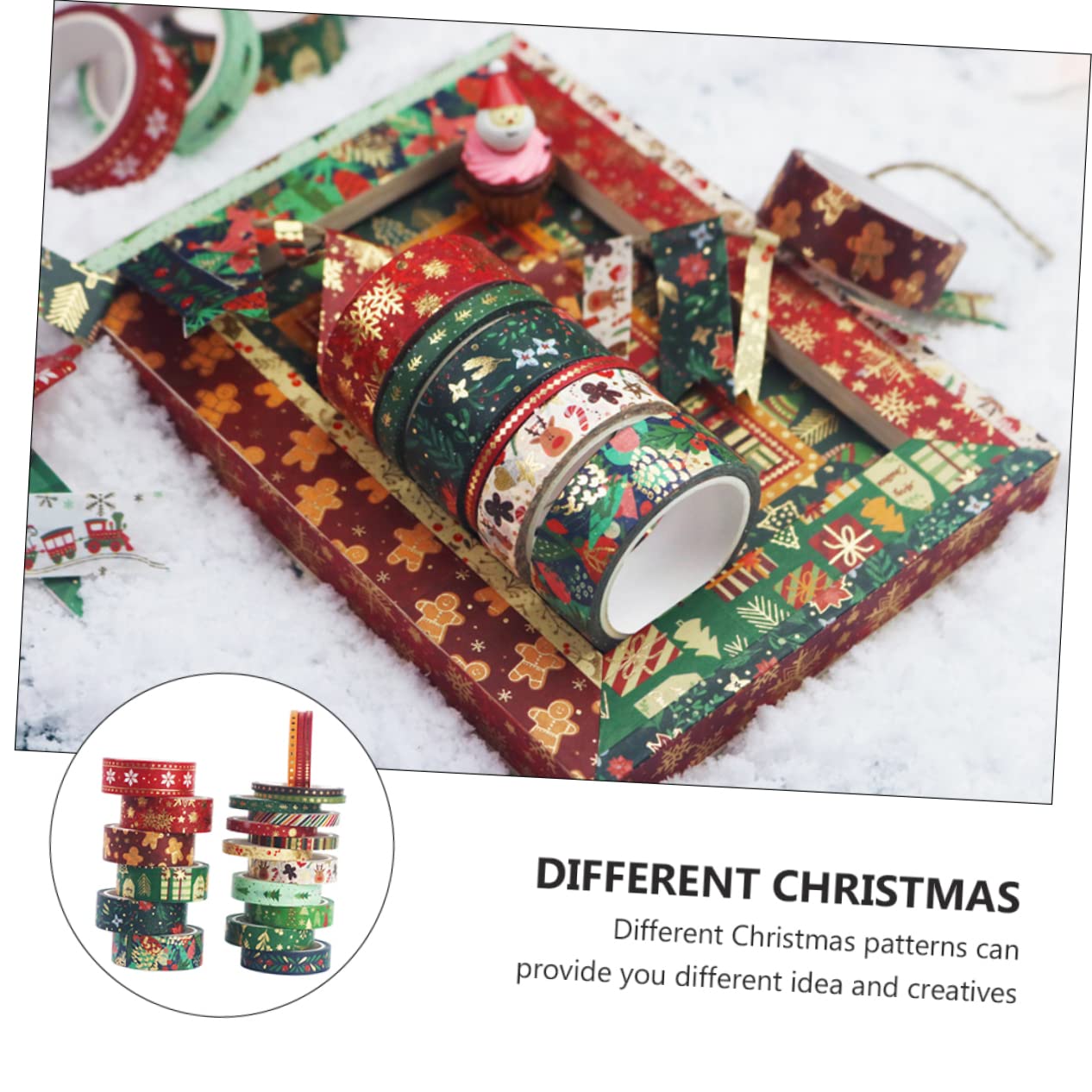 SEWACC 63rollos Cintas Washi Navideñas para Manualidades Decoración Patrones De Navidad para Tarjetas y Atmosfera Festiva
