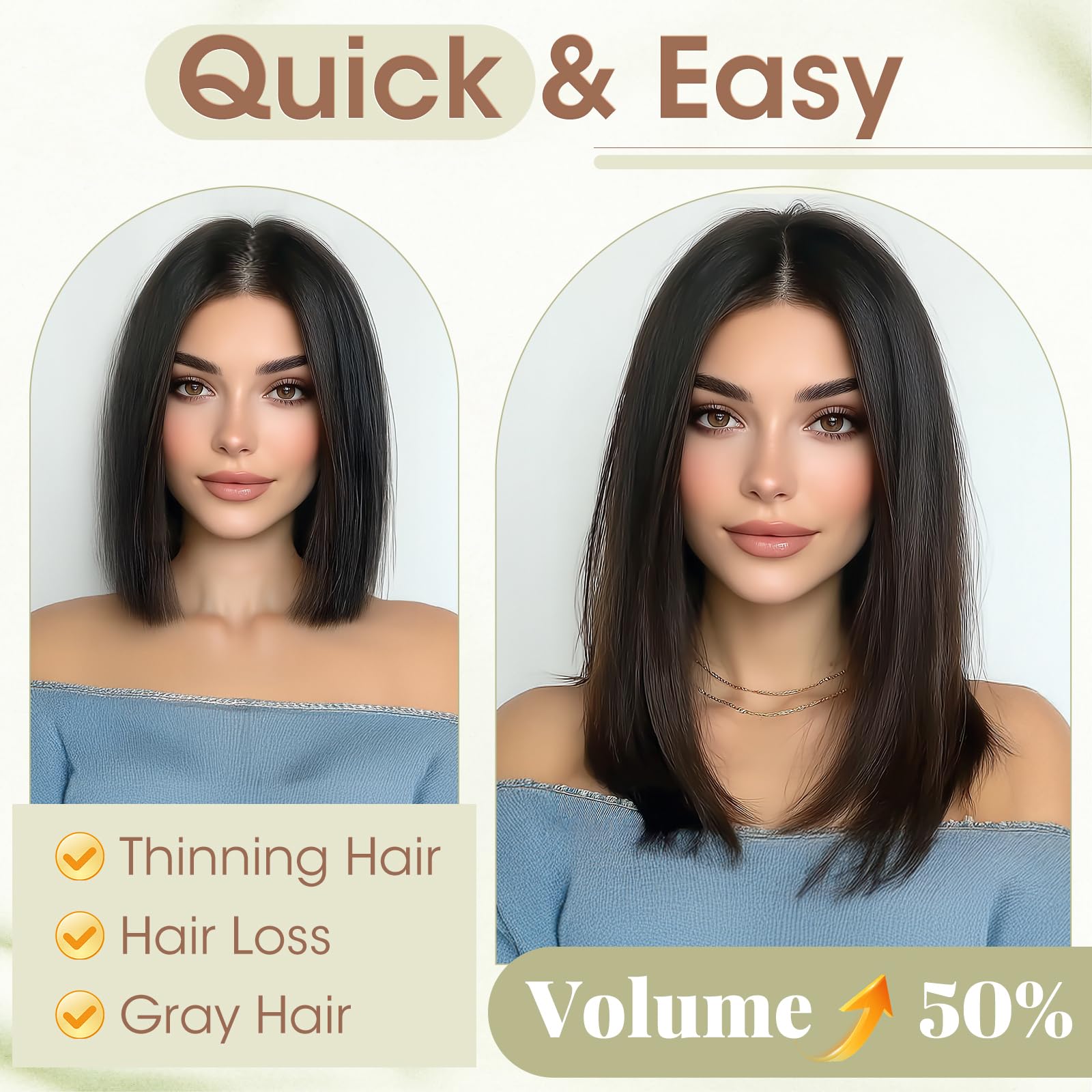 Elailite Hair Topper Donna Clip in con Frangia per Capelli Castano Chiaro/Dorato Intenso, Posticci con Clips Middle Parting Toupet Toupee Protesi 35cm 120g (Base 15cm*15cm)