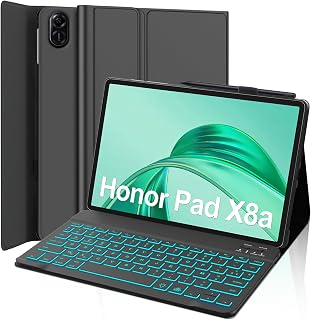 Tastatur für Honor Pad X8a 11 Zoll 2024, magnetisch, AZERTY, Französisch, abnehmbar, Tastaturhülle für Honor Pad X8a 2024, 7 Farben mit Hintergrundbeleuchtung, Schwarz