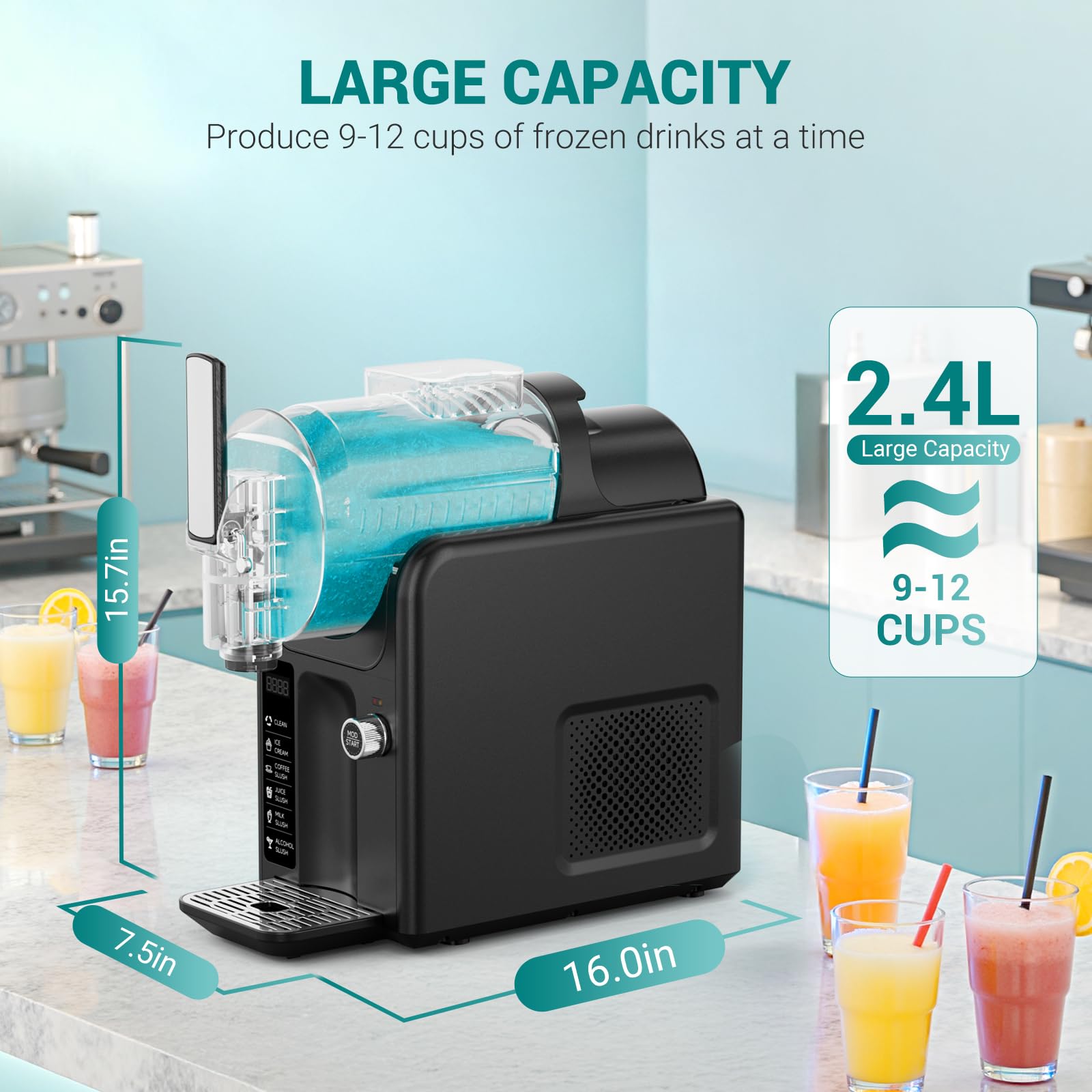 Macchina per Slushie Commerciale 2L Macchina Granite Elettrica con Modalita Auto Pulizia Grande Macchina Margarita Smoothie per Bar Alcol Bevande Cocktail Succhi