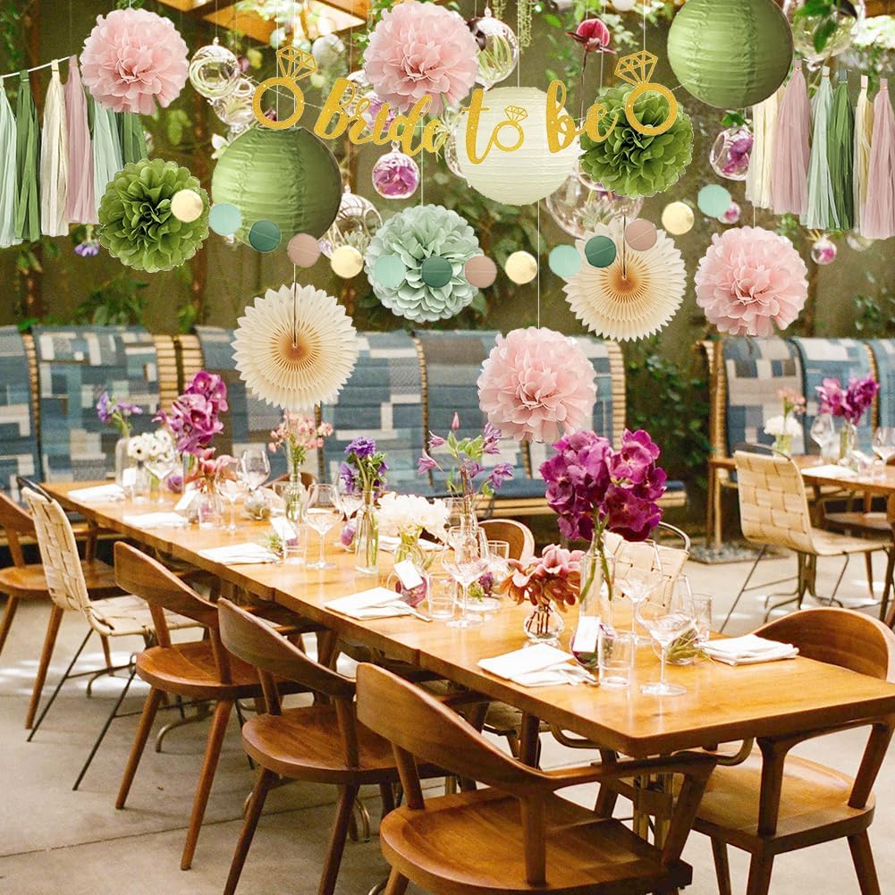 Olive Green Bridal Shower Decorations Sage Green Dusty Pink Bachelorette Party Decorations Blush Pink and Sage Bride to Be Banner Gold with Olive Beige Dusty Rose Tassel Garland for Engagement Party - Image 6