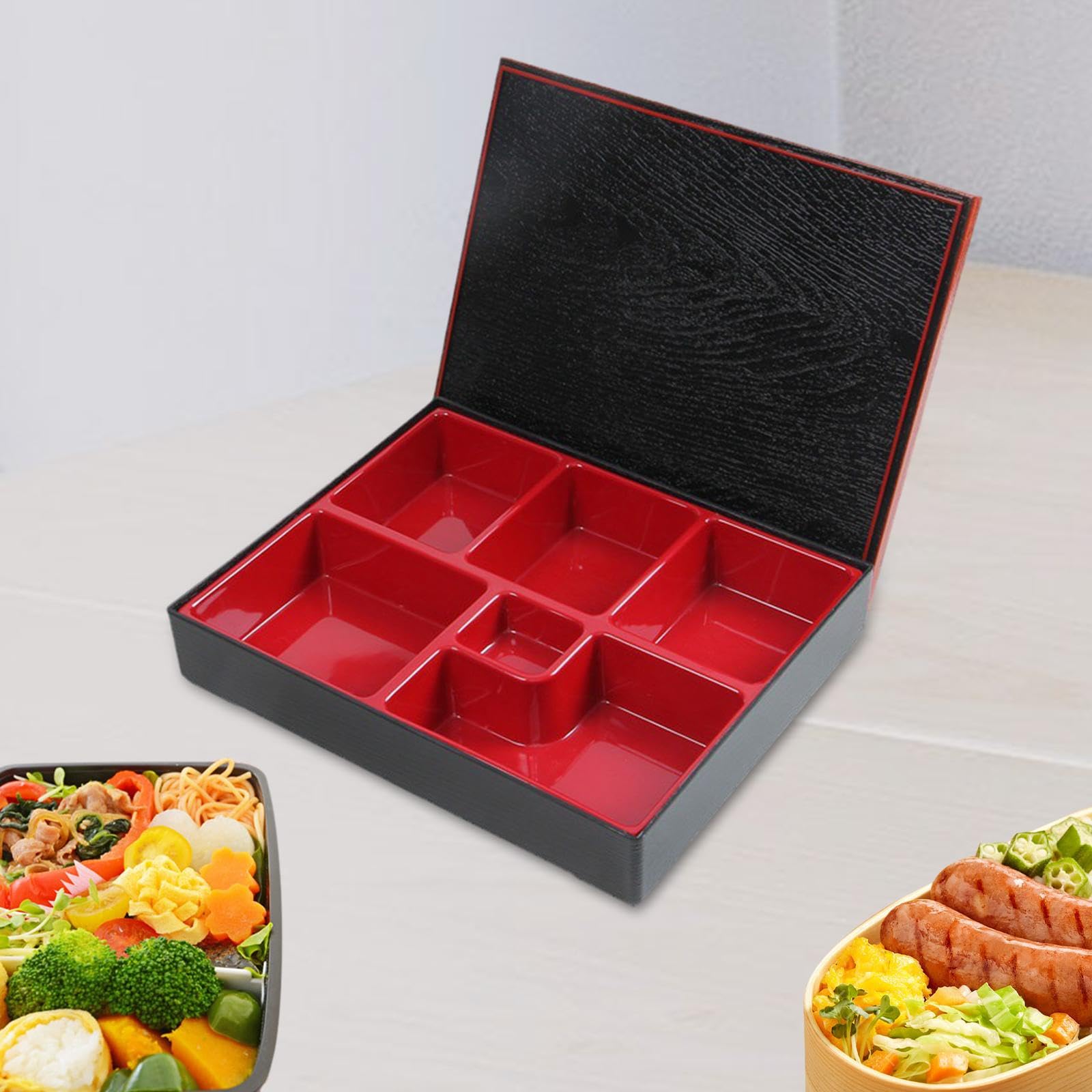 Boîte à Bento Japonaise, Noire, 6 Compartiments, Plateau à Japonais, Récipient Alimentaire pour Bureau, Restaurant, Style b
