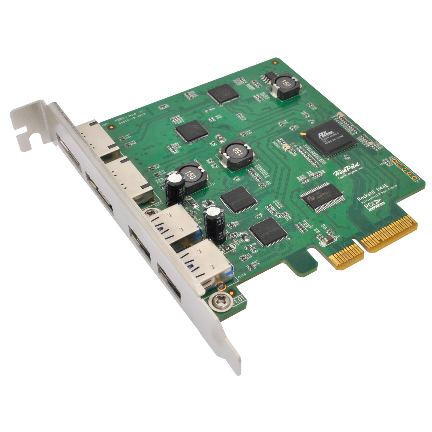 HighPoint RocketU 1144E PCIe 2.0 x4 USB Controller 2X 6Gb/s E-SATA Ports and 2X USB 3.0 Type A Ports.