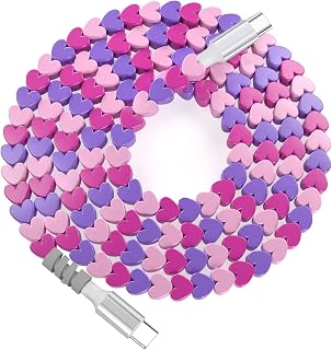 USB C to USB C Cable 6FT,60W Fast Charging Beaded Phone Charger Cord for iPhone 17 16 Pro Max 15/iPad 11th 10 Air for Samsung S26 S25 S24 S23 Ultra/A16 A17/Pixel/Android Women Girls for Car,PinkPurple