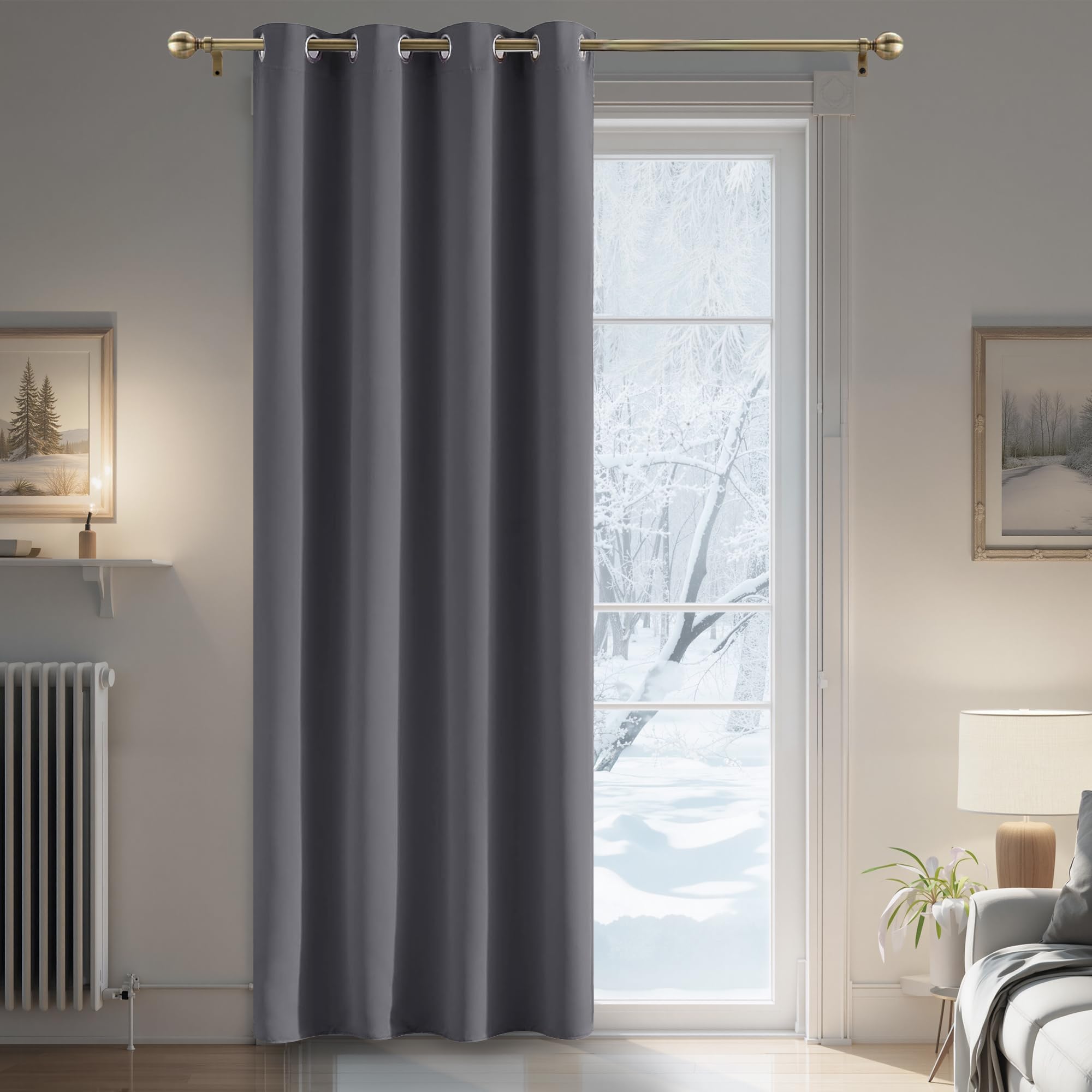 PONY DANCE Cortina Dormitorio Opaca 1 Pieza 140x240 CM, Termicas Aislantes Frio y Calor para Salon Modernas Cortinas Gris Blackout para Puerta con Ojales Global Recycled Standard OEKO-TEX STANDARD 100 Global Recycled Standard Global Recycled Standard